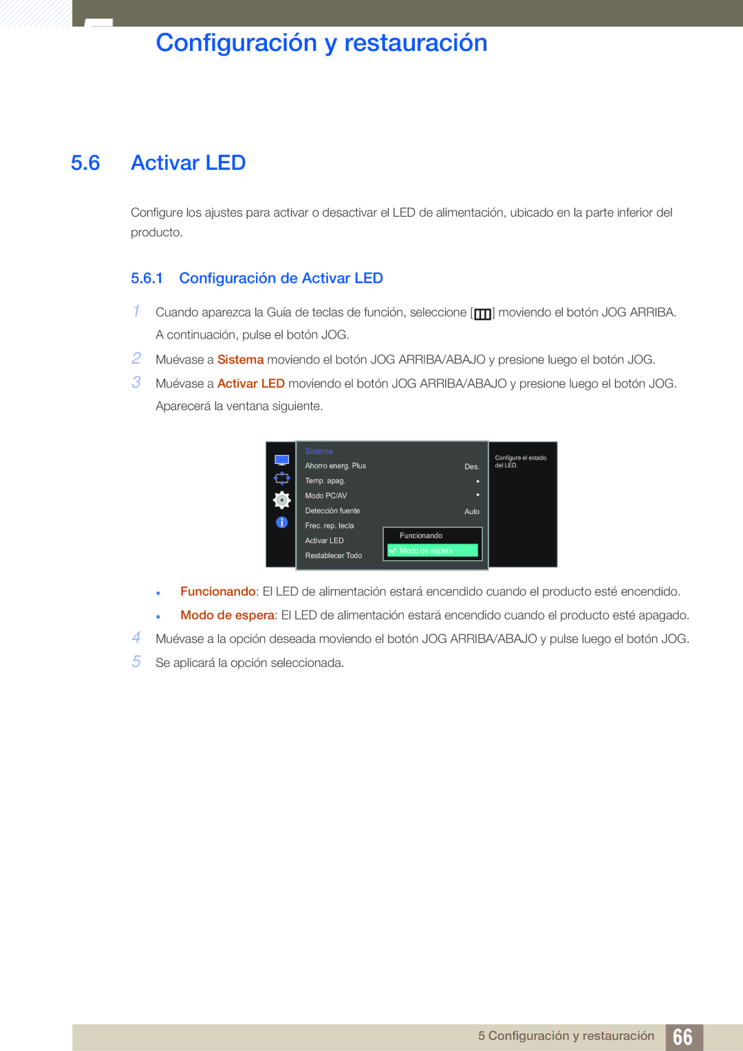 Samsung LS27E510CS/EN manual Configuración de Activar LED 