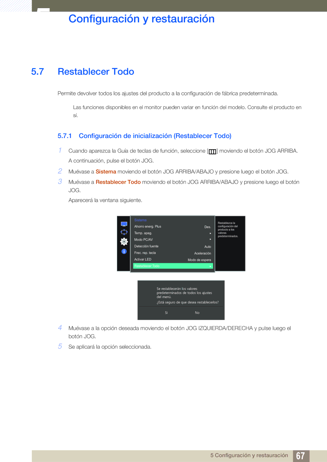 Samsung LS27E510CS/EN manual Configuración de inicialización Restablecer Todo 