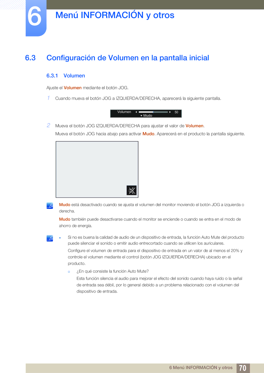 Samsung LS27E510CS/EN manual Configuración de Volumen en la pantalla inicial 