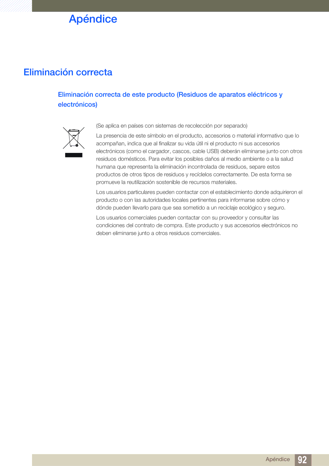 Samsung LS27E510CS/EN manual Eliminación correcta 