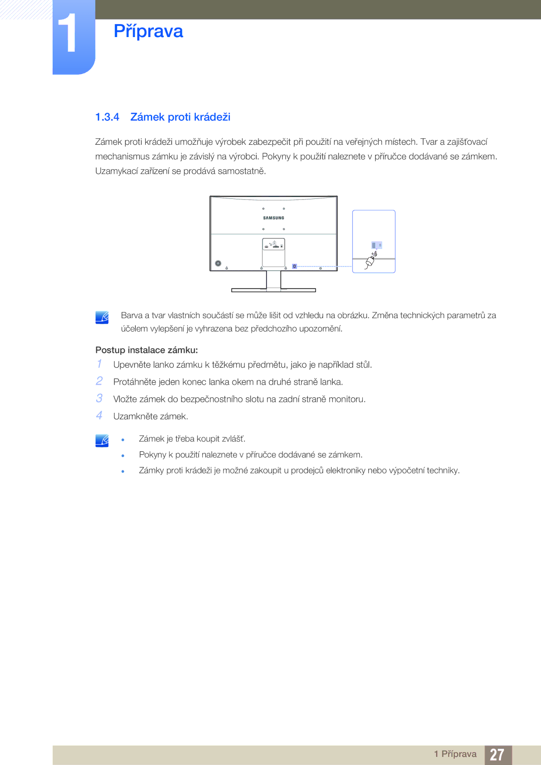 Samsung LS27E510CS/EN manual 4 Zámek proti krádeži 