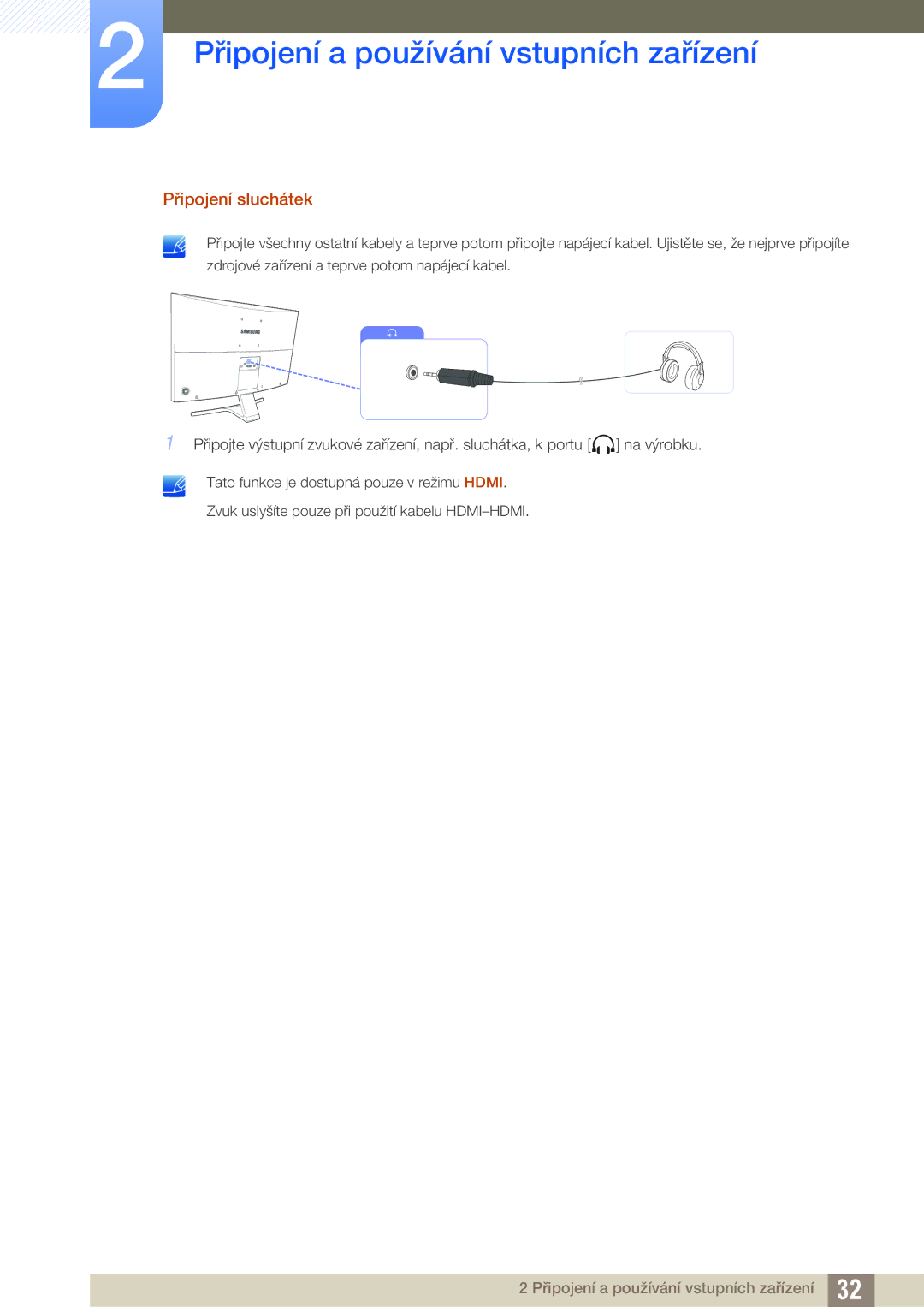 Samsung LS27E510CS/EN manual Připojení sluchátek 