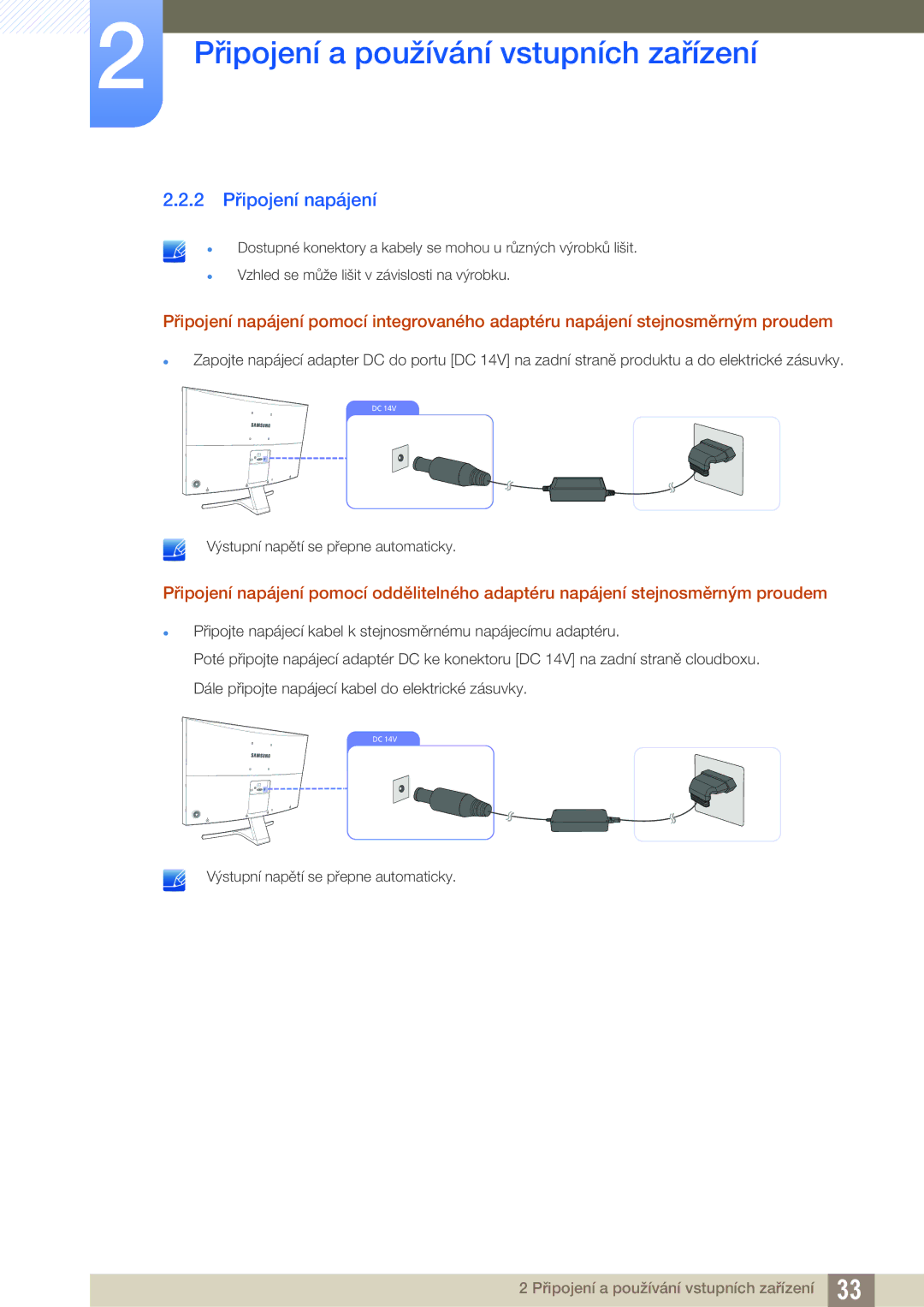 Samsung LS27E510CS/EN manual 2 Připojení napájení 