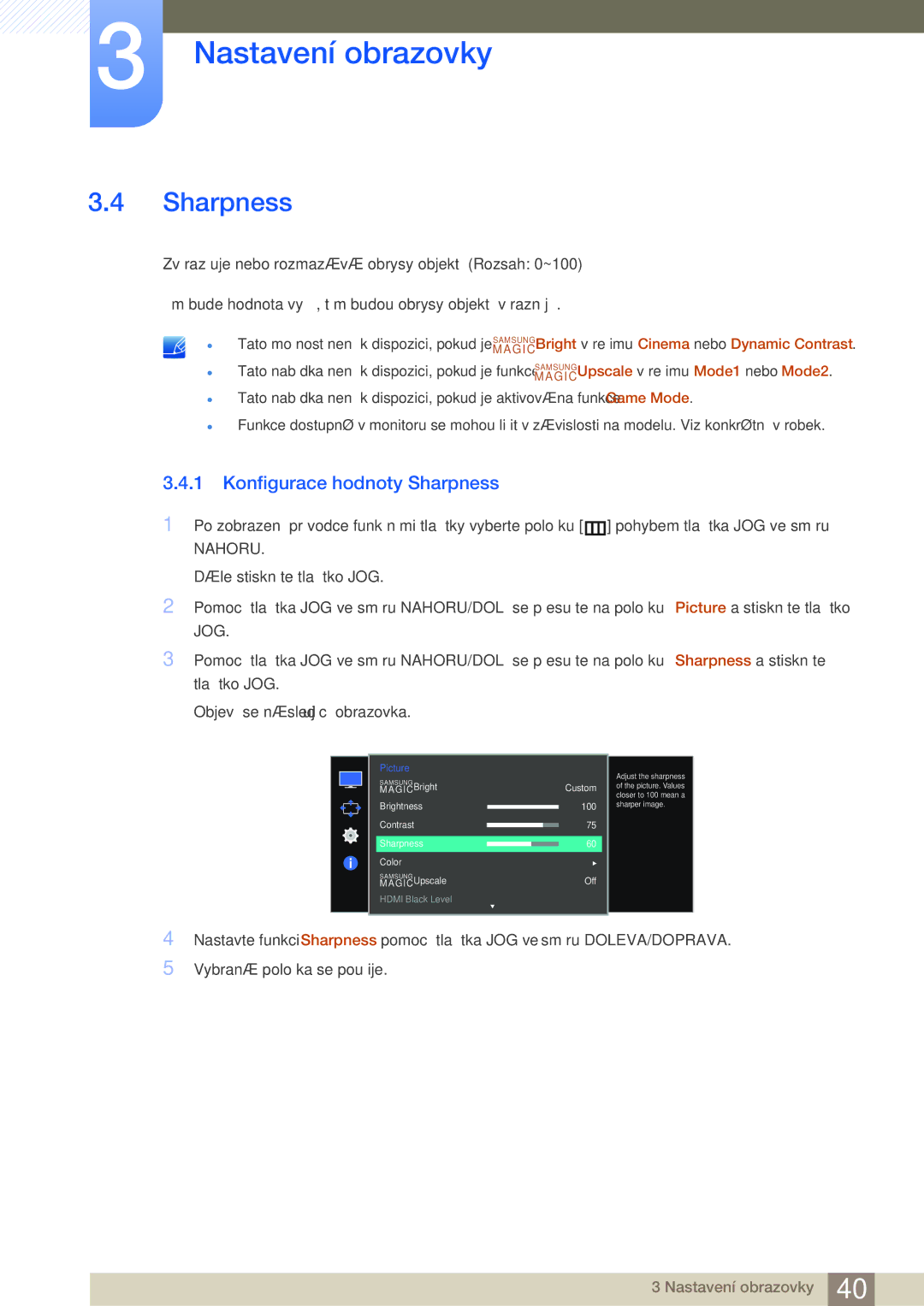 Samsung LS27E510CS/EN manual Konfigurace hodnoty Sharpness 