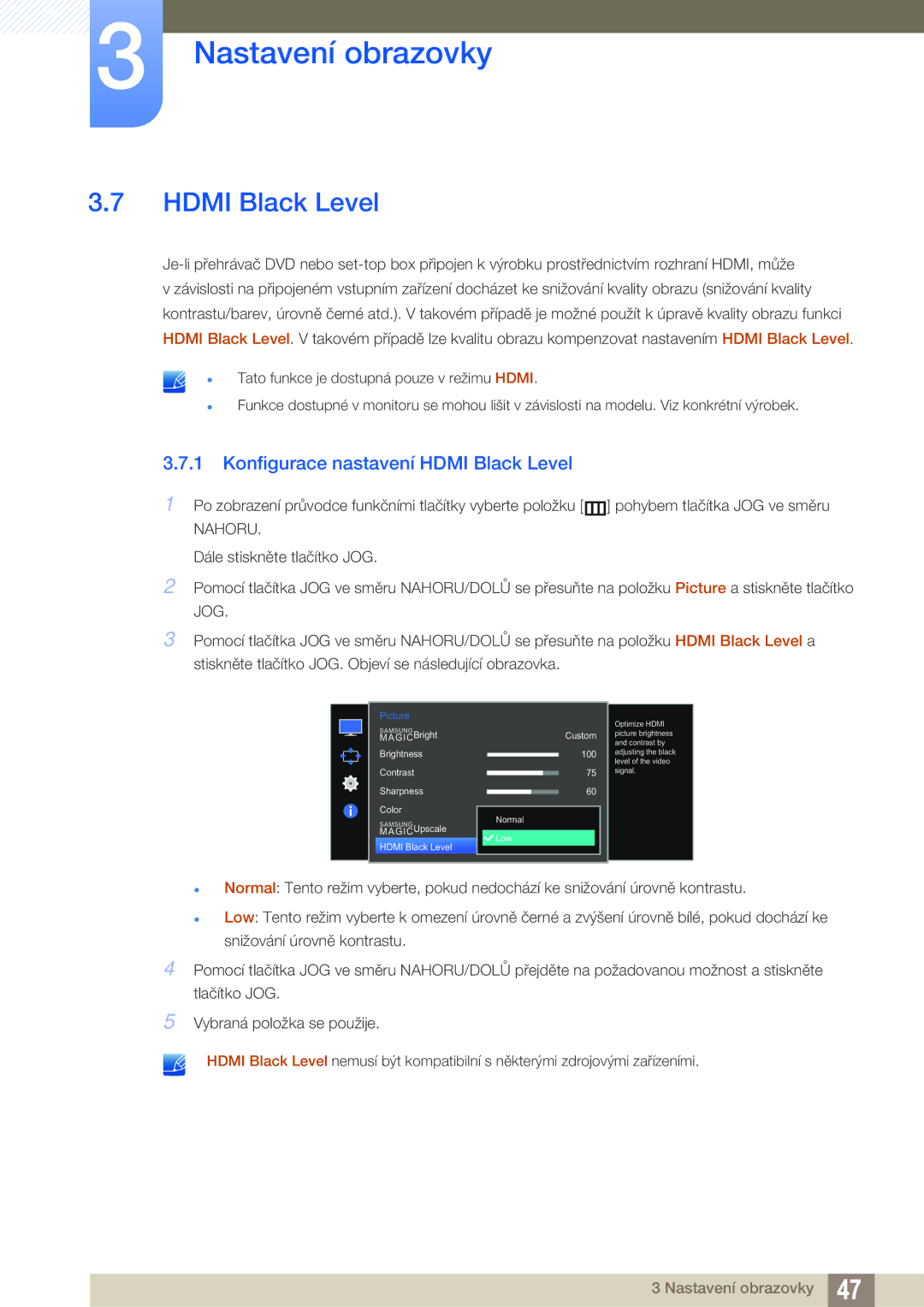 Samsung LS27E510CS/EN manual Konfigurace nastavení Hdmi Black Level 