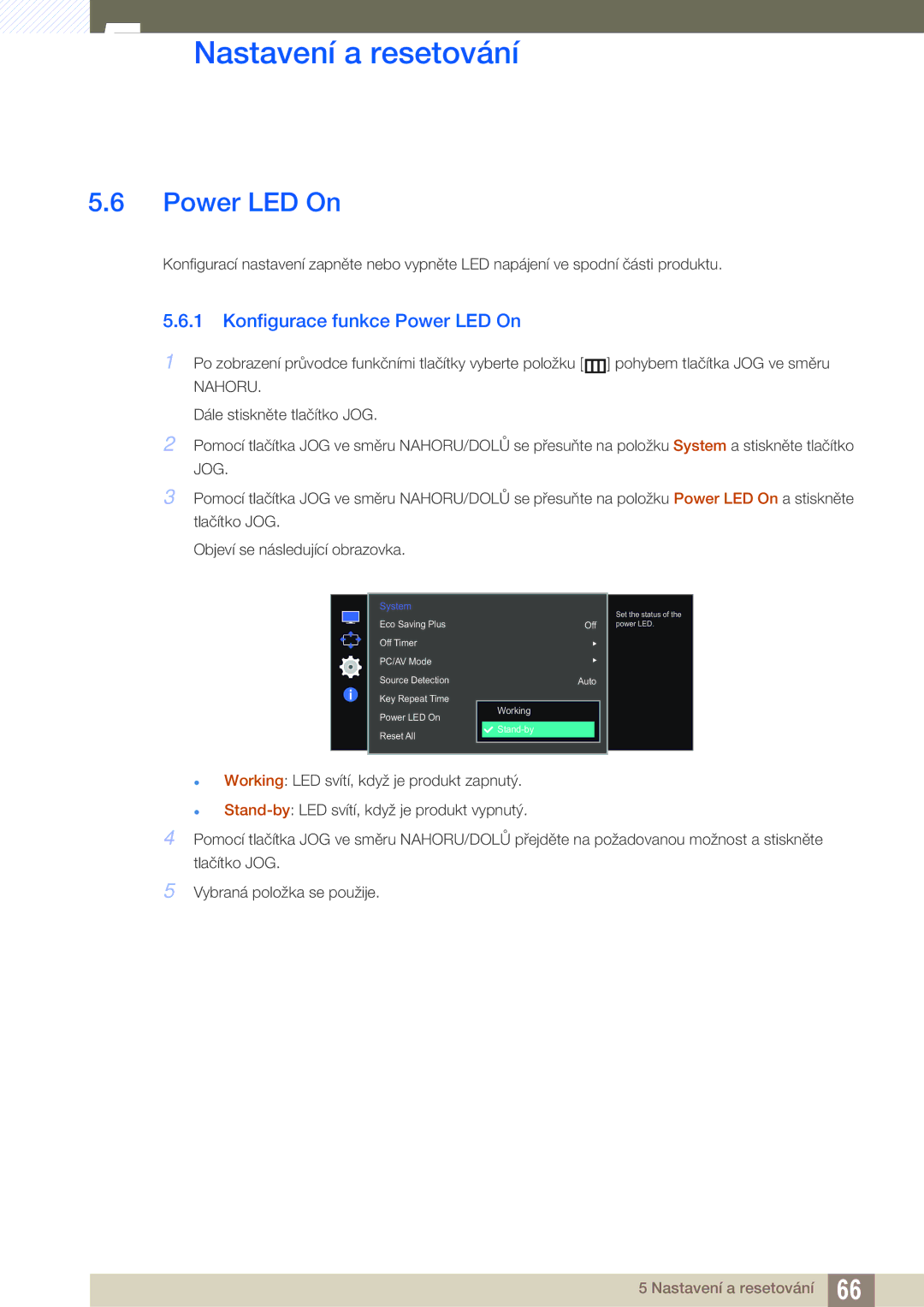 Samsung LS27E510CS/EN manual Konfigurace funkce Power LED On 