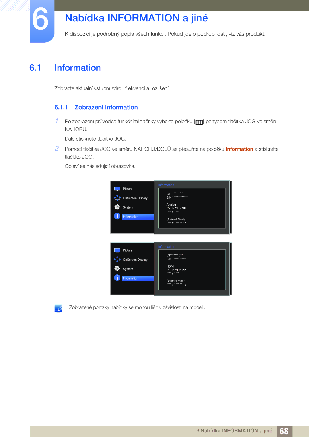 Samsung LS27E510CS/EN manual Nabídka Information a jiné, Zobrazení Information 