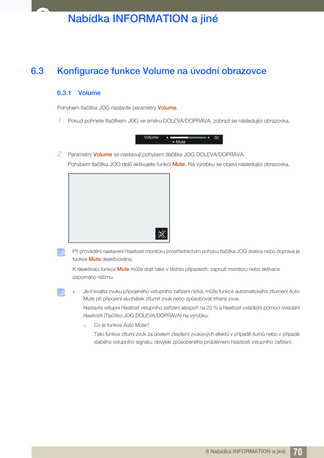 Samsung LS27E510CS/EN manual Konfigurace funkce Volume na úvodní obrazovce 