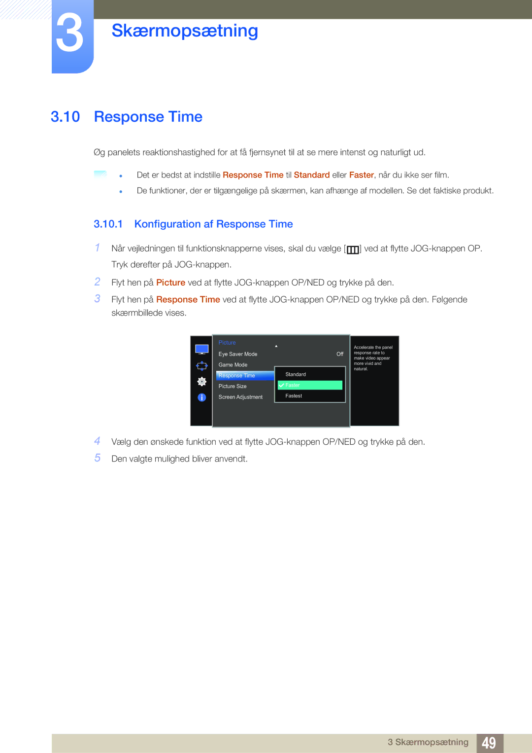 Samsung LS27E510CS/EN manual Konfiguration af Response Time 