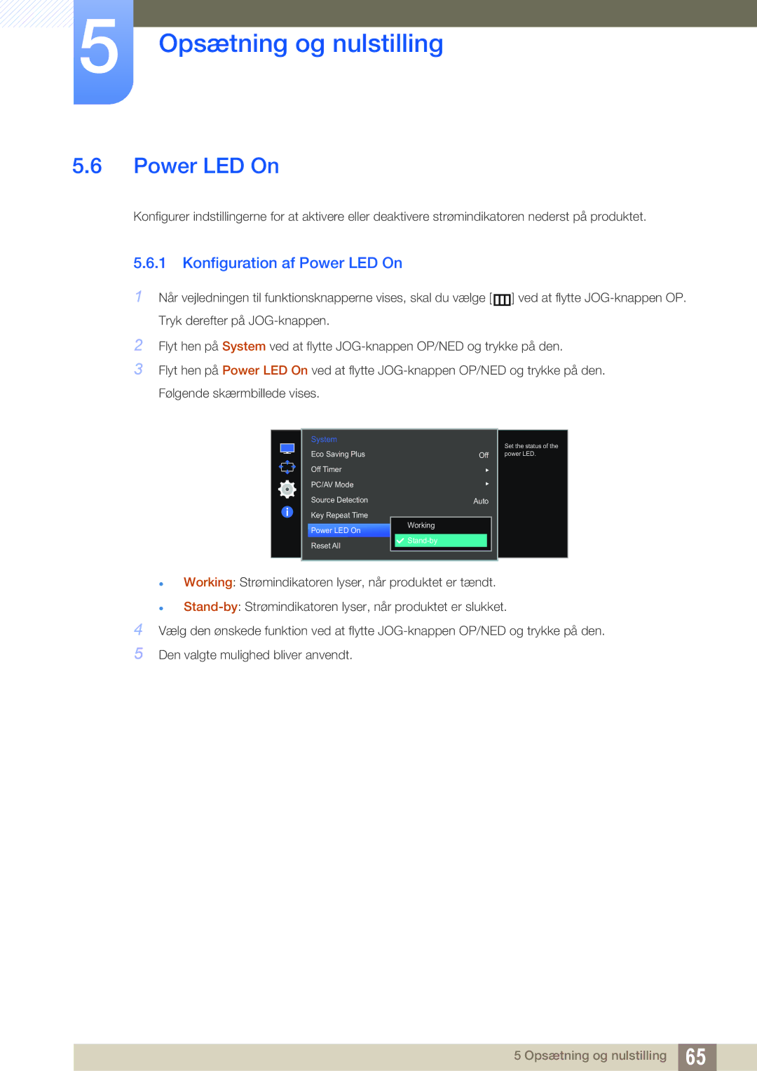 Samsung LS27E510CS/EN manual Konfiguration af Power LED On 