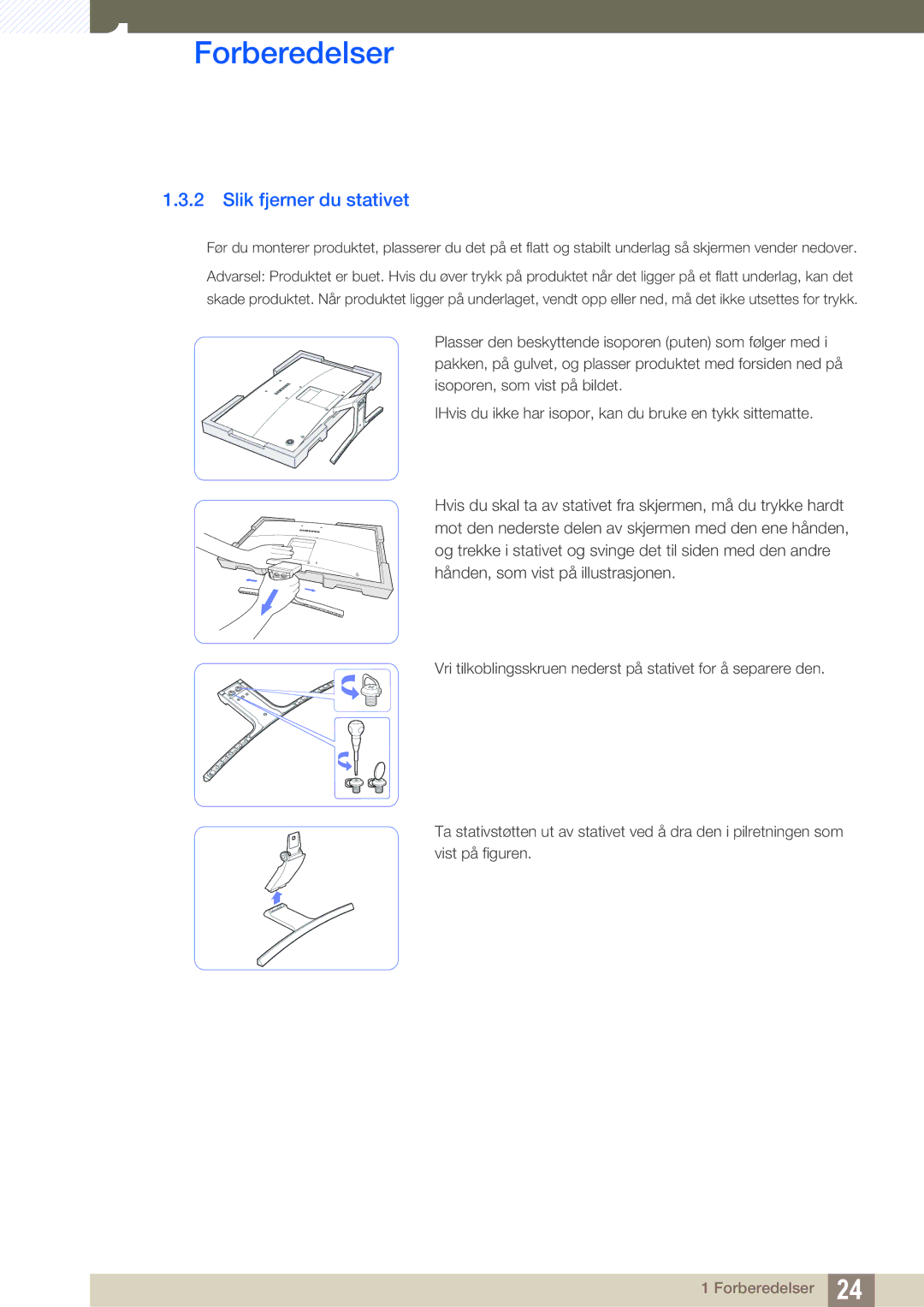 Samsung LS27E510CS/EN manual Slik fjerner du stativet 