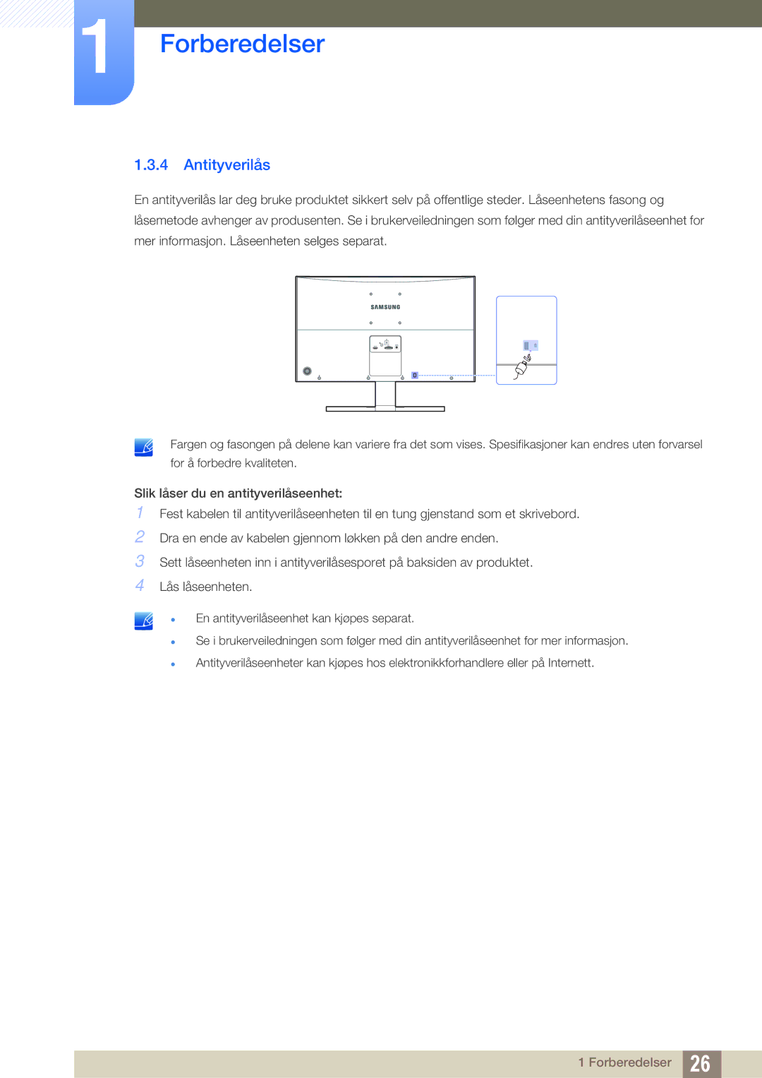 Samsung LS27E510CS/EN manual Antityverilås 