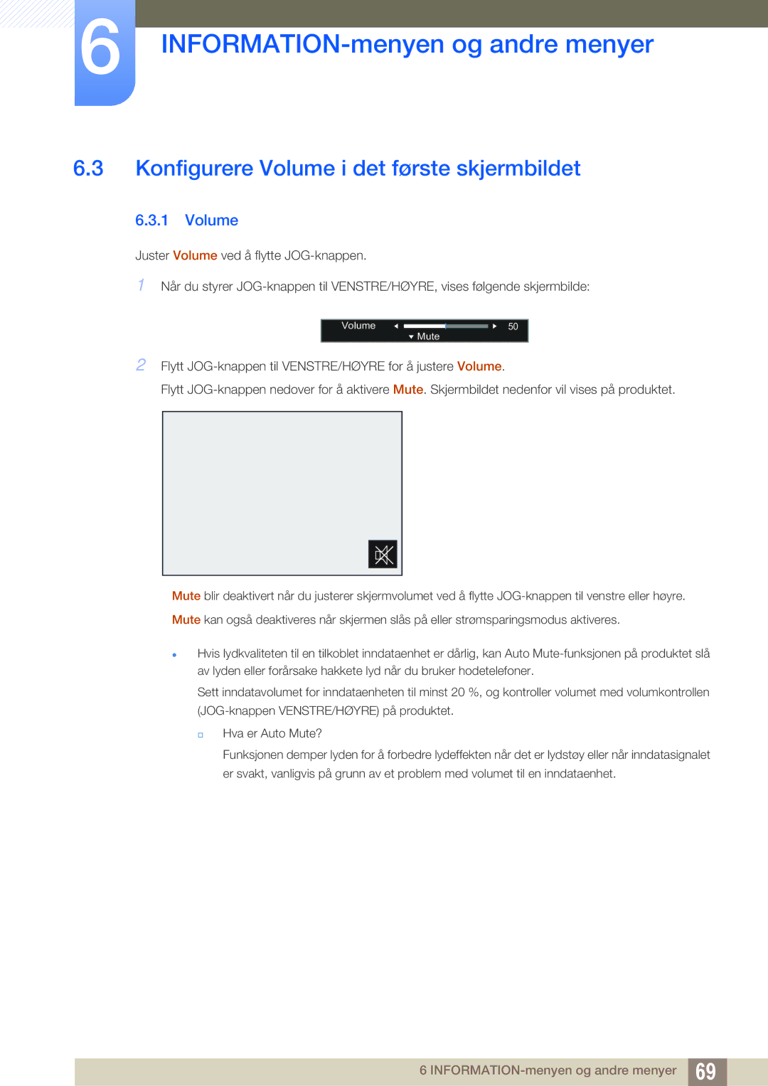 Samsung LS27E510CS/EN manual Konfigurere Volume i det første skjermbildet 