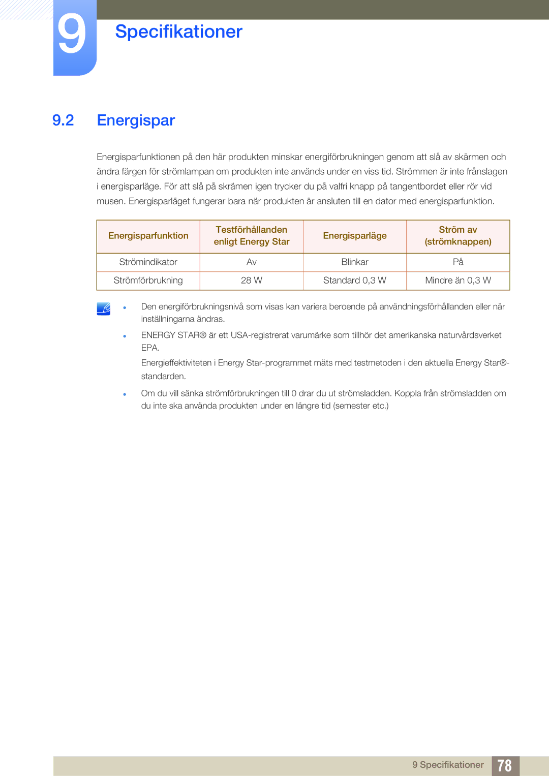 Samsung LS27E510CS/EN manual Energispar 