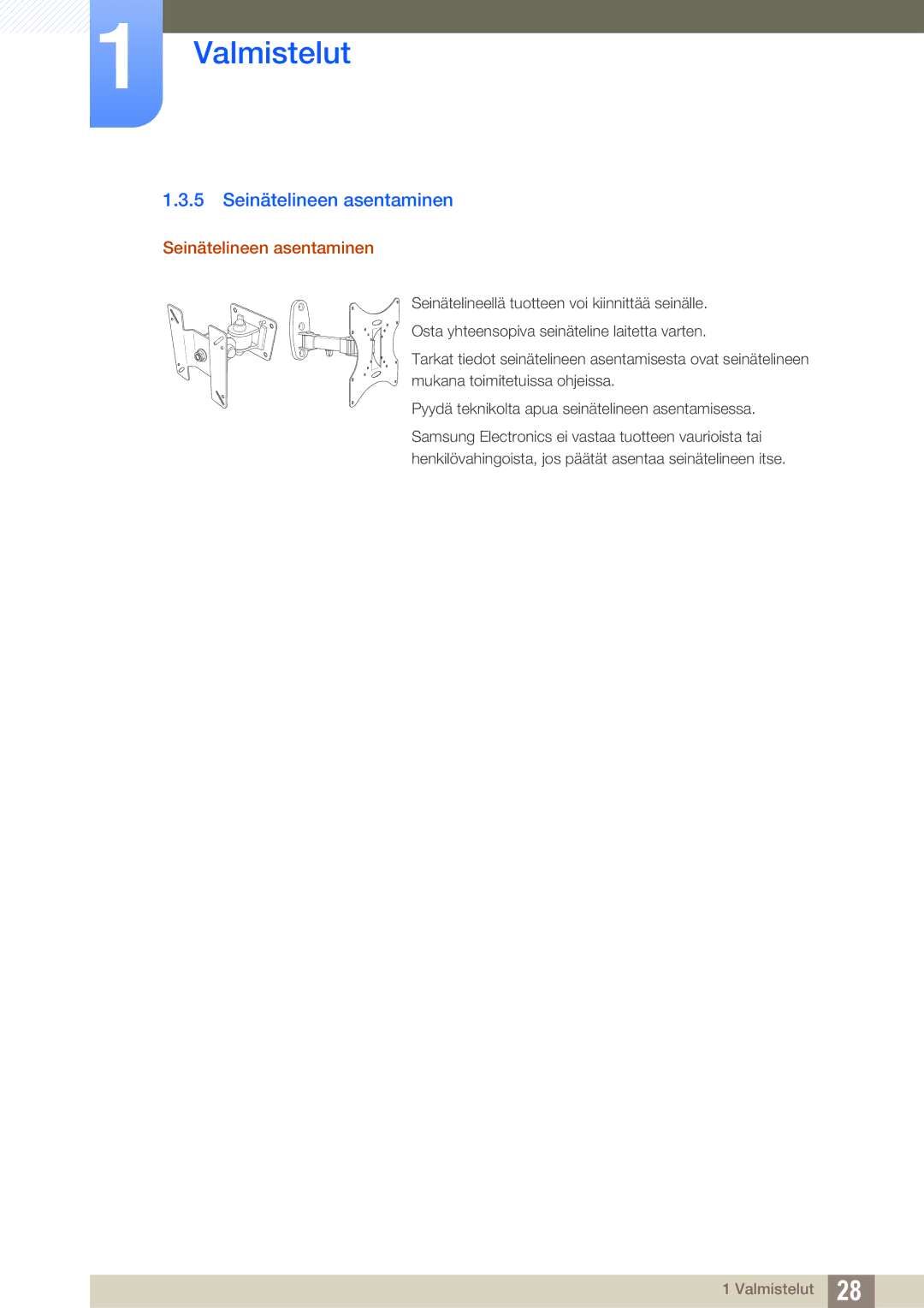 Samsung LS27E510CS/EN manual Seinätelineen asentaminen 