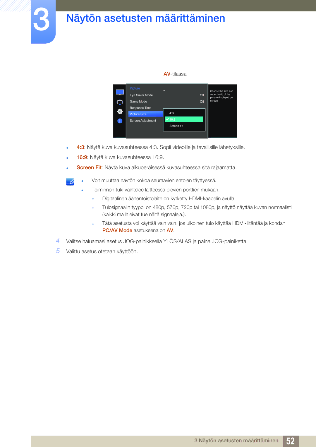 Samsung LS27E510CS/EN manual AV-tilassa 