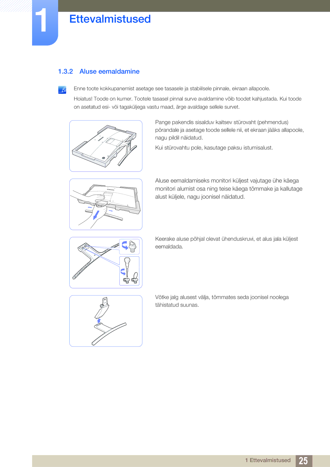 Samsung LS27E510CS/EN manual Aluse eemaldamine 