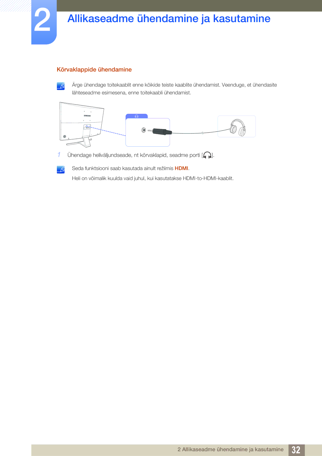 Samsung LS27E510CS/EN manual Kõrvaklappide ühendamine 