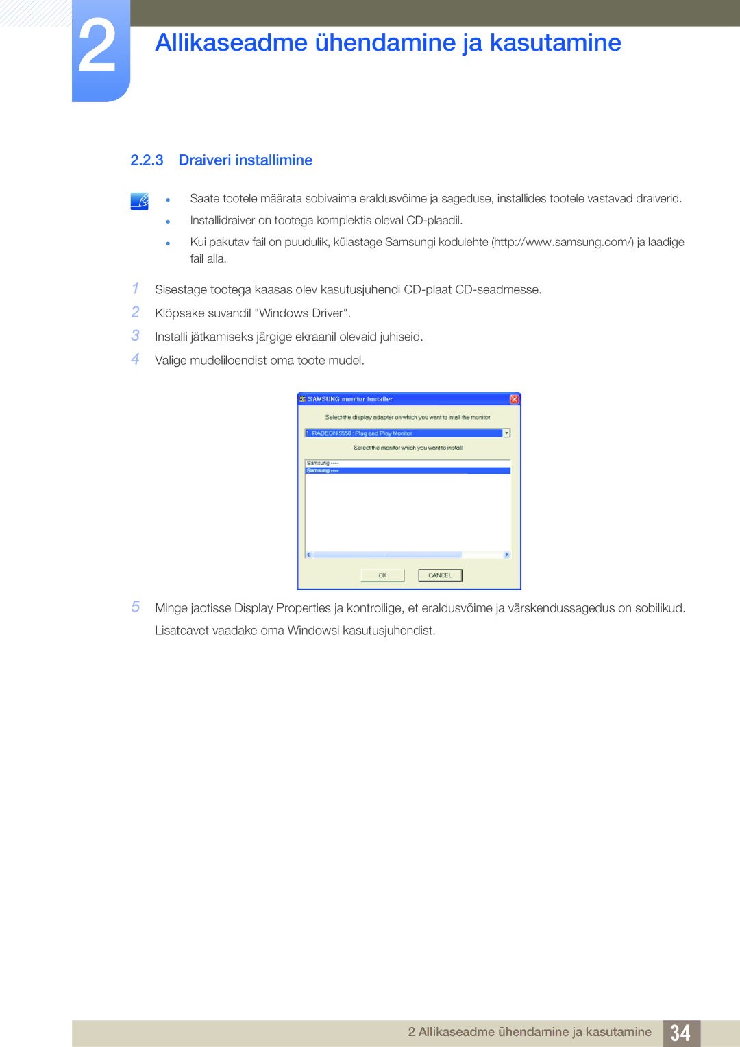 Samsung LS27E510CS/EN manual Draiveri installimine 