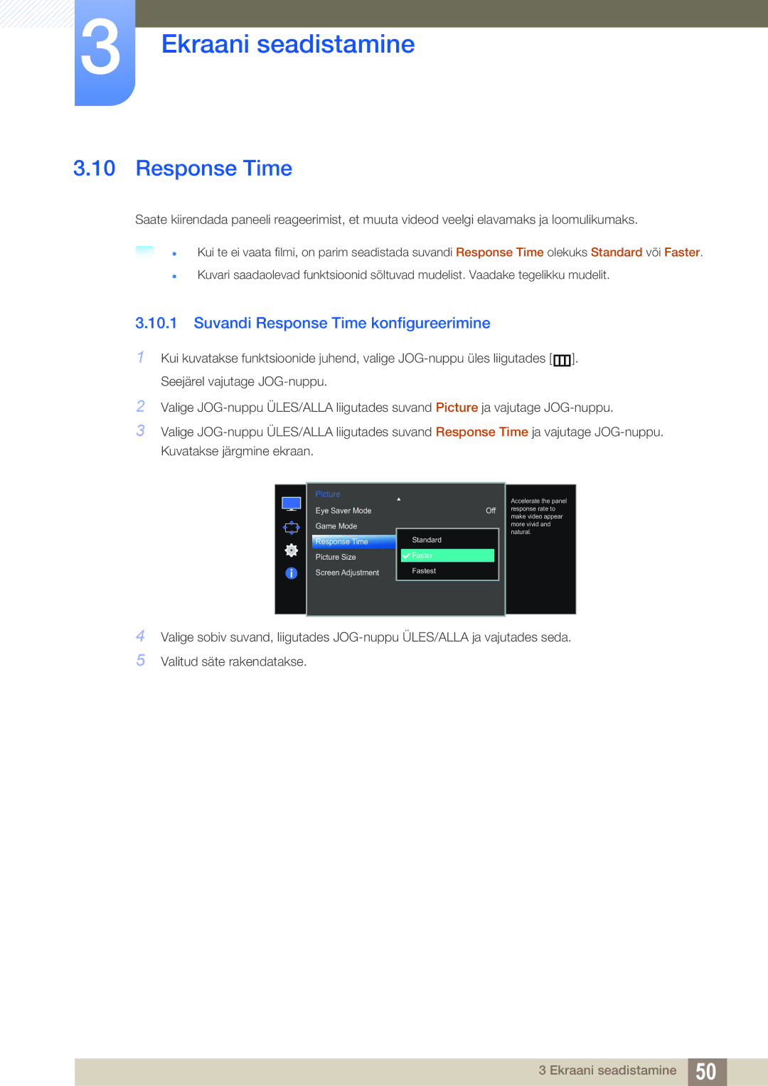 Samsung LS27E510CS/EN manual Suvandi Response Time konfigureerimine 