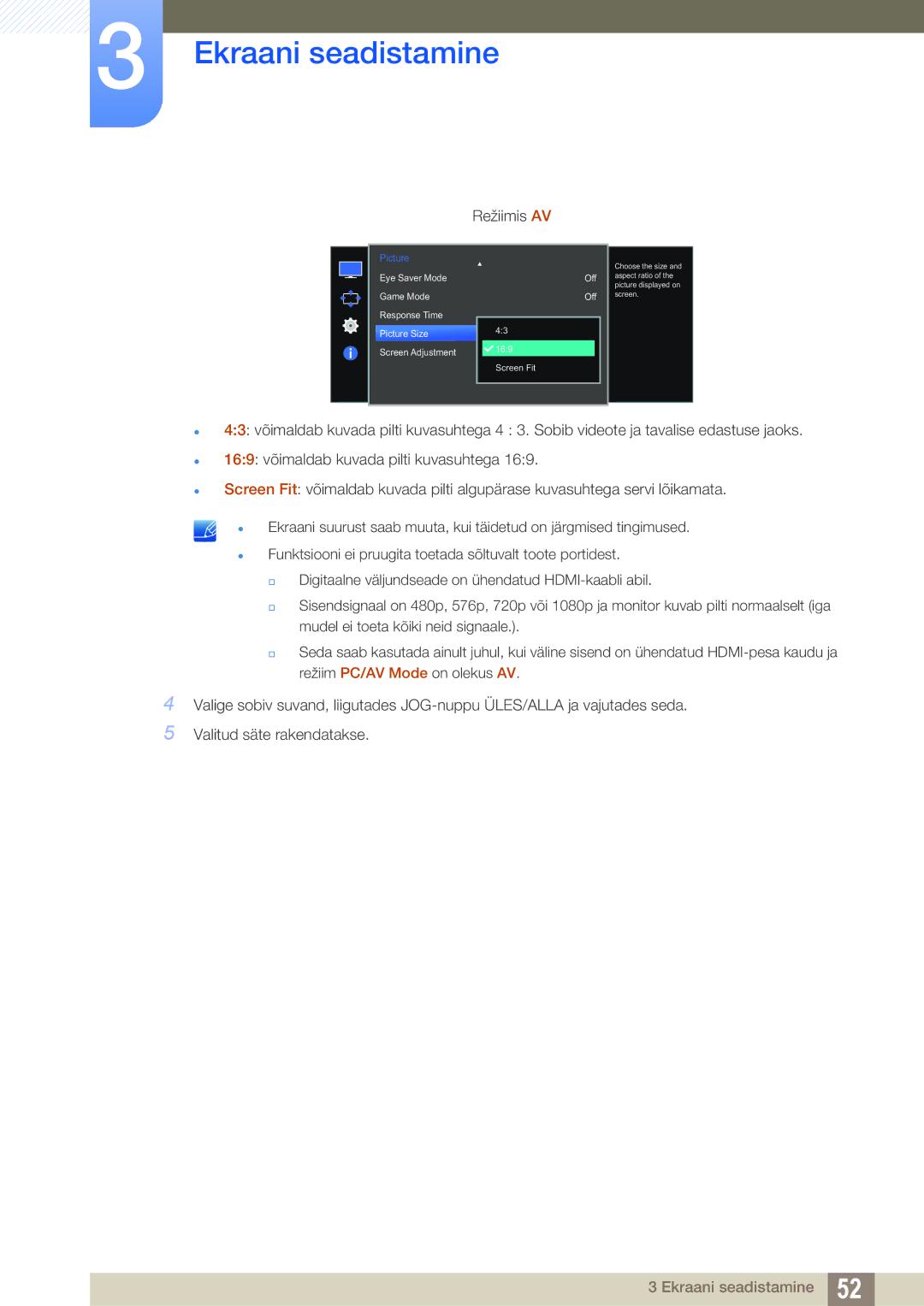 Samsung LS27E510CS/EN manual Režiimis AV 