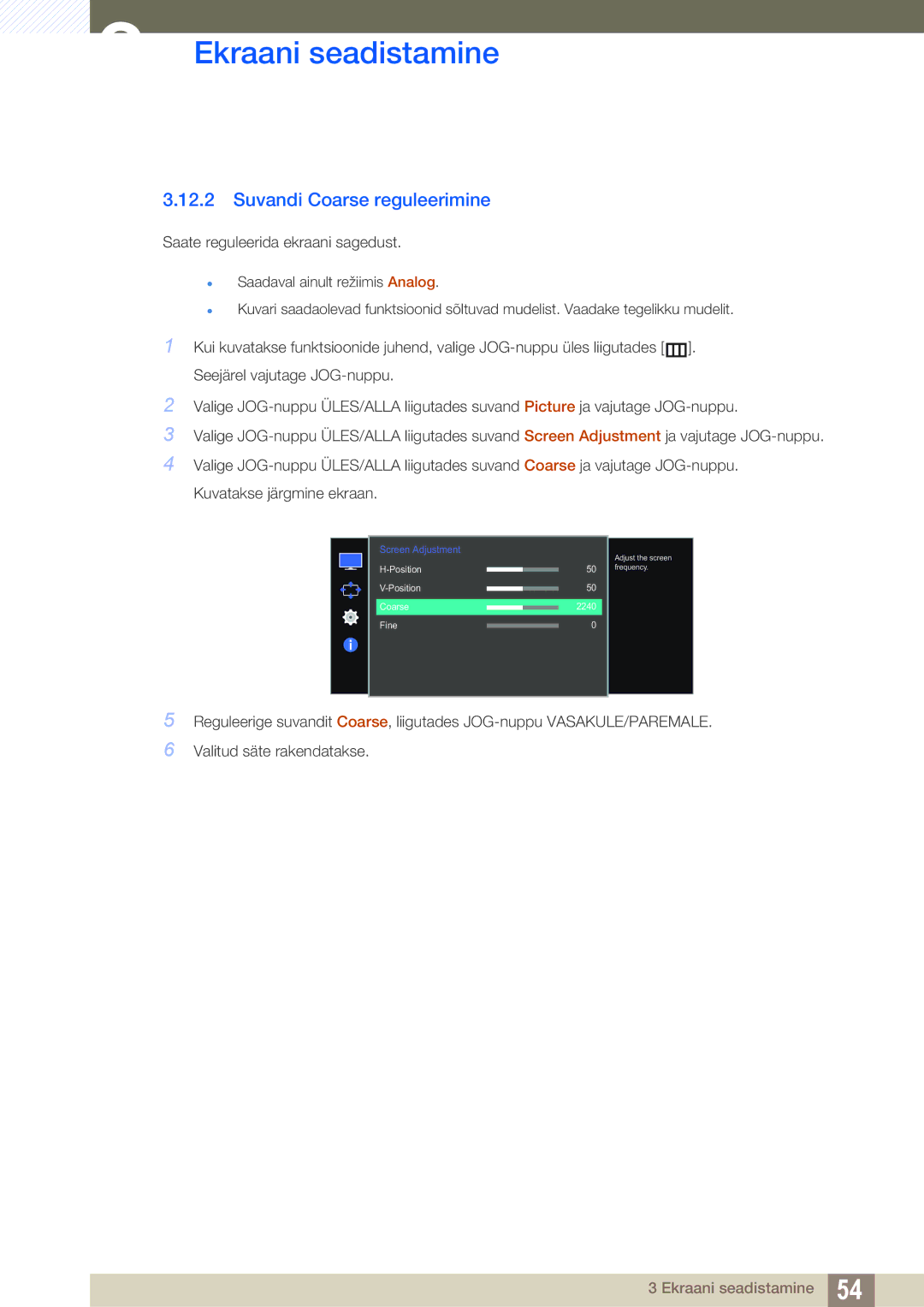 Samsung LS27E510CS/EN manual Suvandi Coarse reguleerimine 