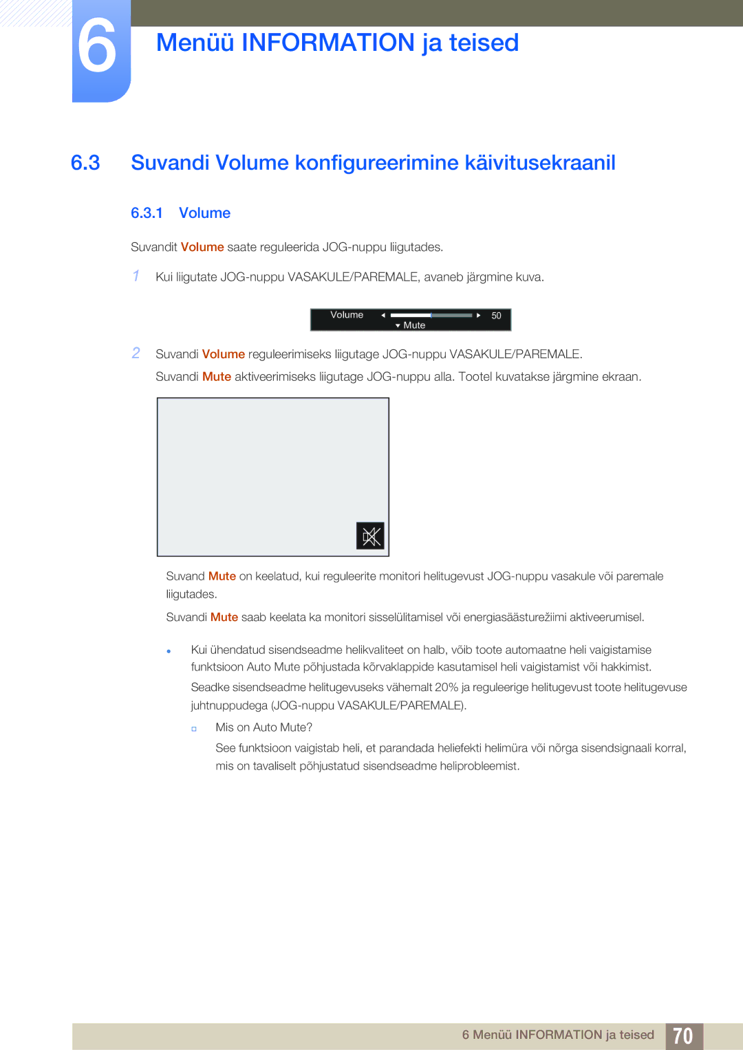 Samsung LS27E510CS/EN manual Suvandi Volume konfigureerimine käivitusekraanil 