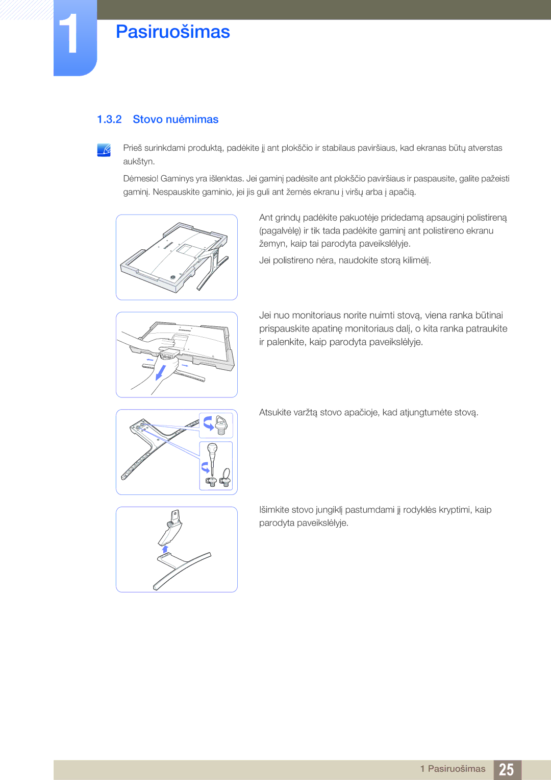 Samsung LS27E510CS/EN manual Stovo nuėmimas 