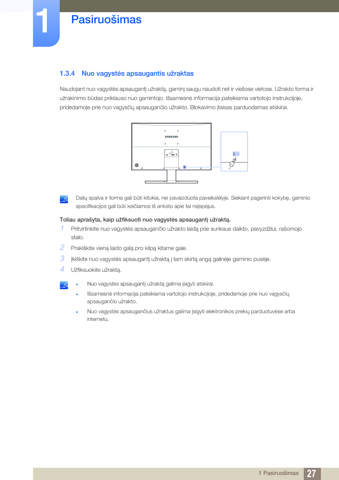 Samsung LS27E510CS/EN manual Nuo vagystės apsaugantis užraktas 