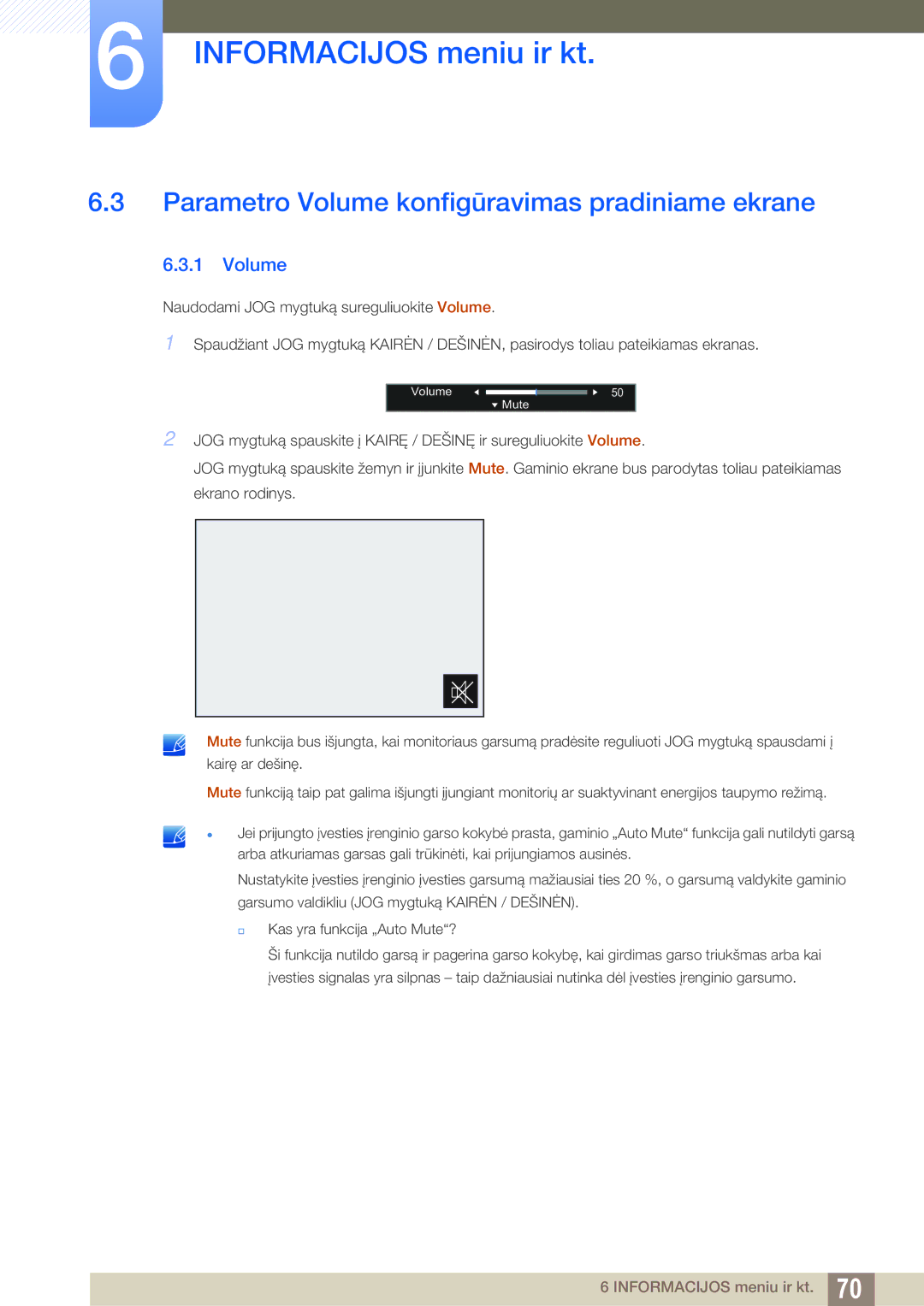 Samsung LS27E510CS/EN manual Parametro Volume konfigūravimas pradiniame ekrane 