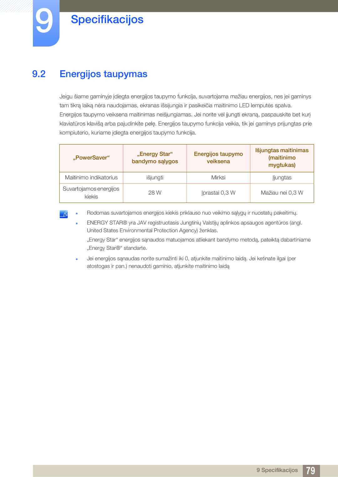 Samsung LS27E510CS/EN manual Energijos taupymas 