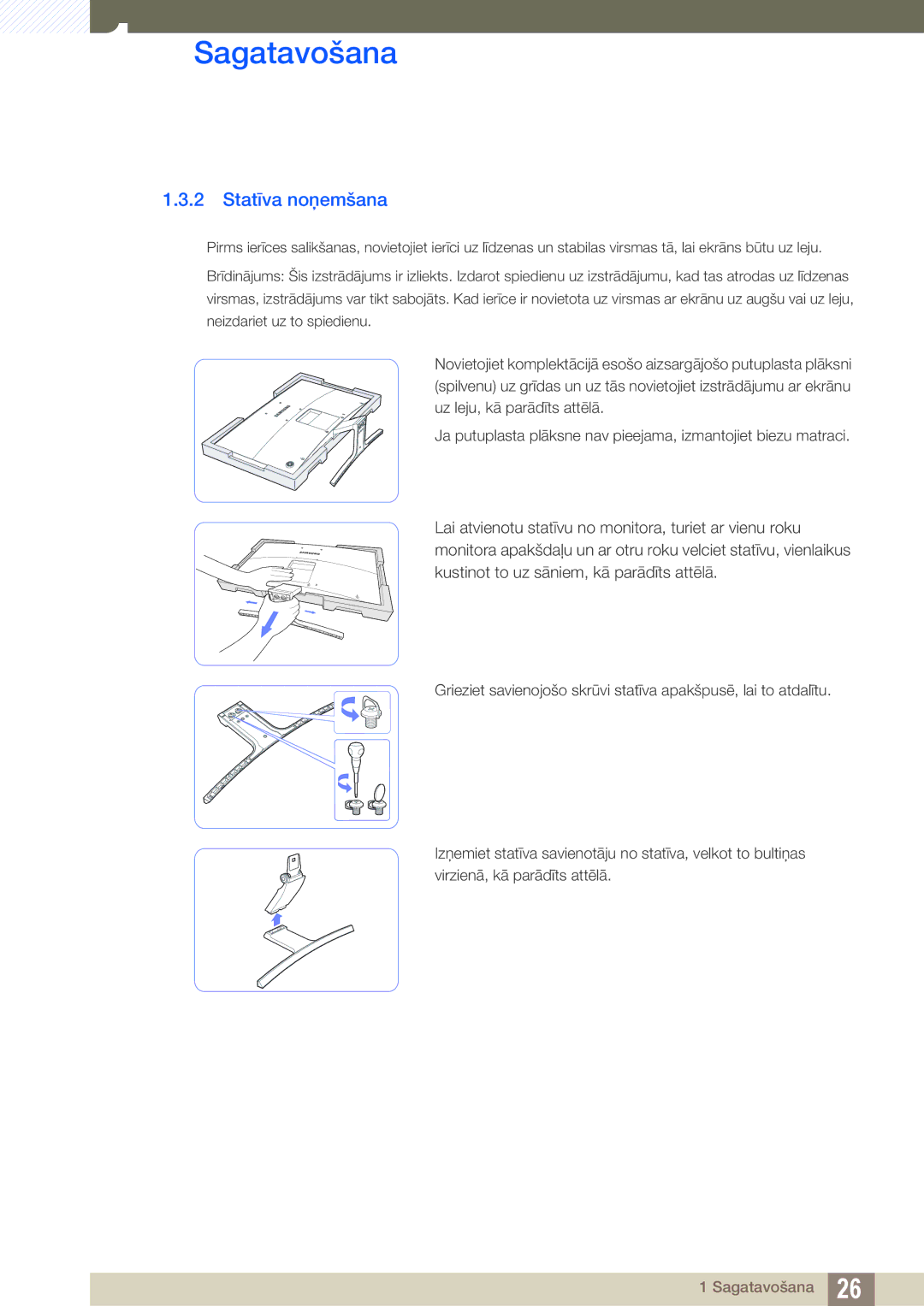 Samsung LS27E510CS/EN manual Statīva noņemšana 