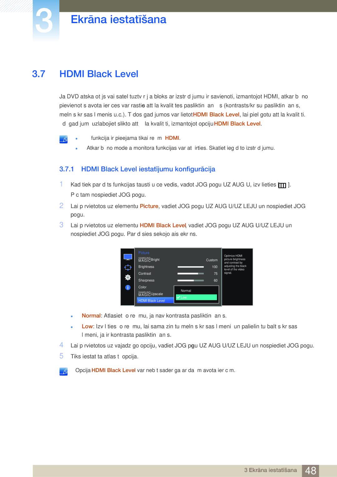 Samsung LS27E510CS/EN manual Hdmi Black Level iestatījumu konfigurācija 