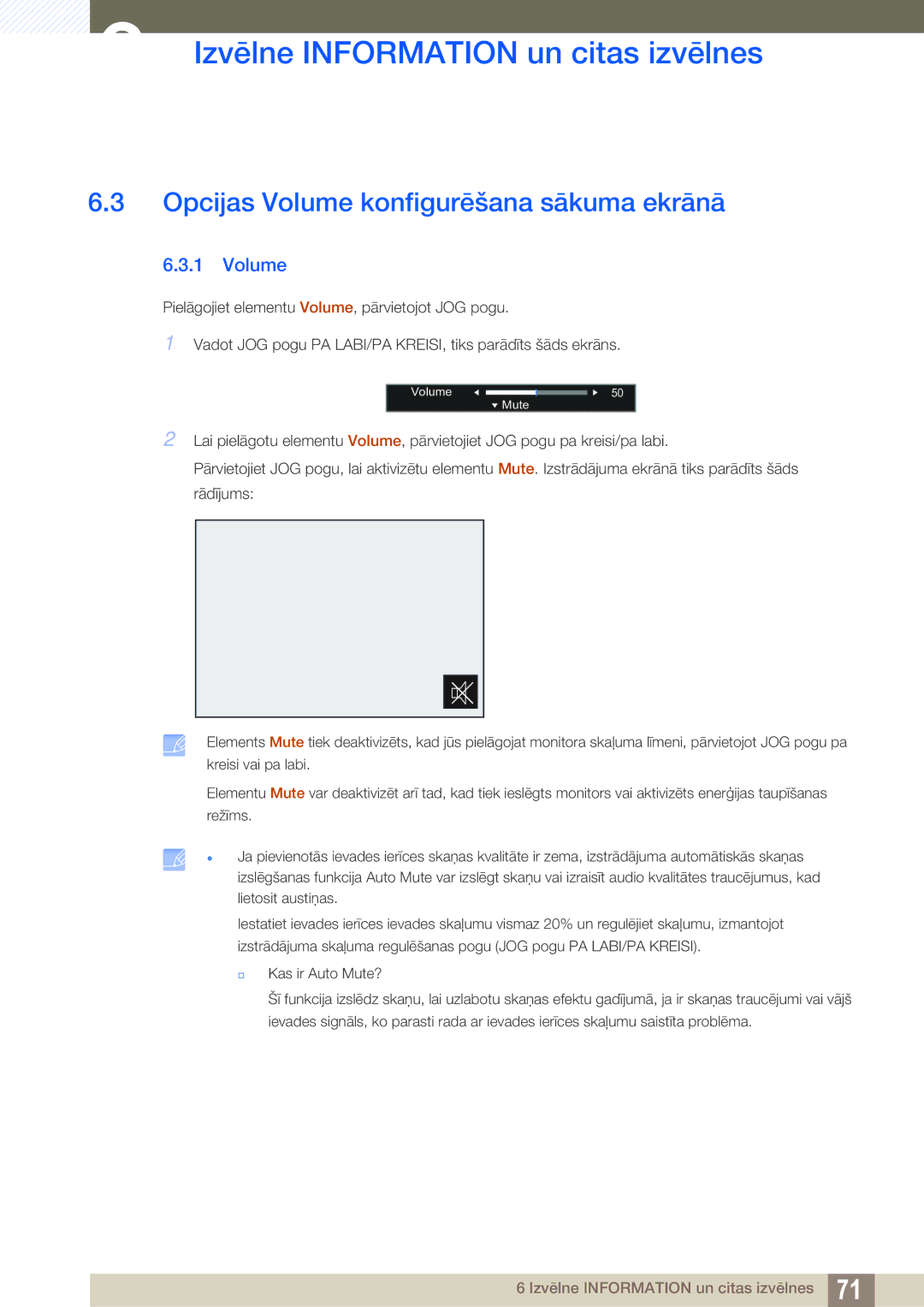 Samsung LS27E510CS/EN manual Opcijas Volume konfigurēšana sākuma ekrānā 