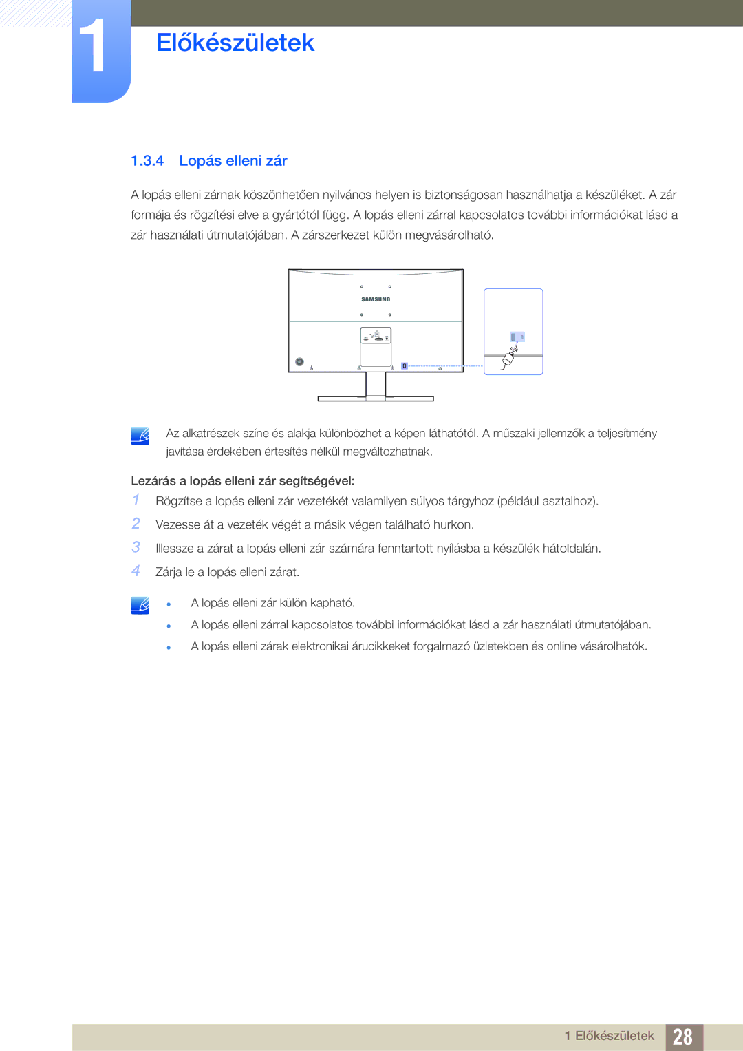 Samsung LS27E510CS/EN manual 4 Lopás elleni zár 