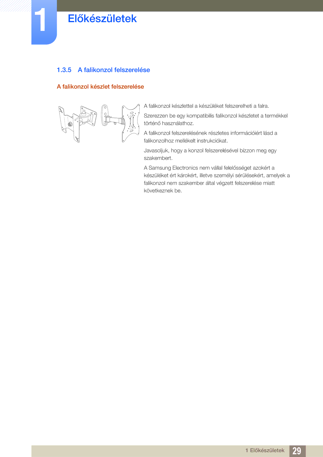 Samsung LS27E510CS/EN manual Falikonzol felszerelése, Falikonzol készlet felszerelése 