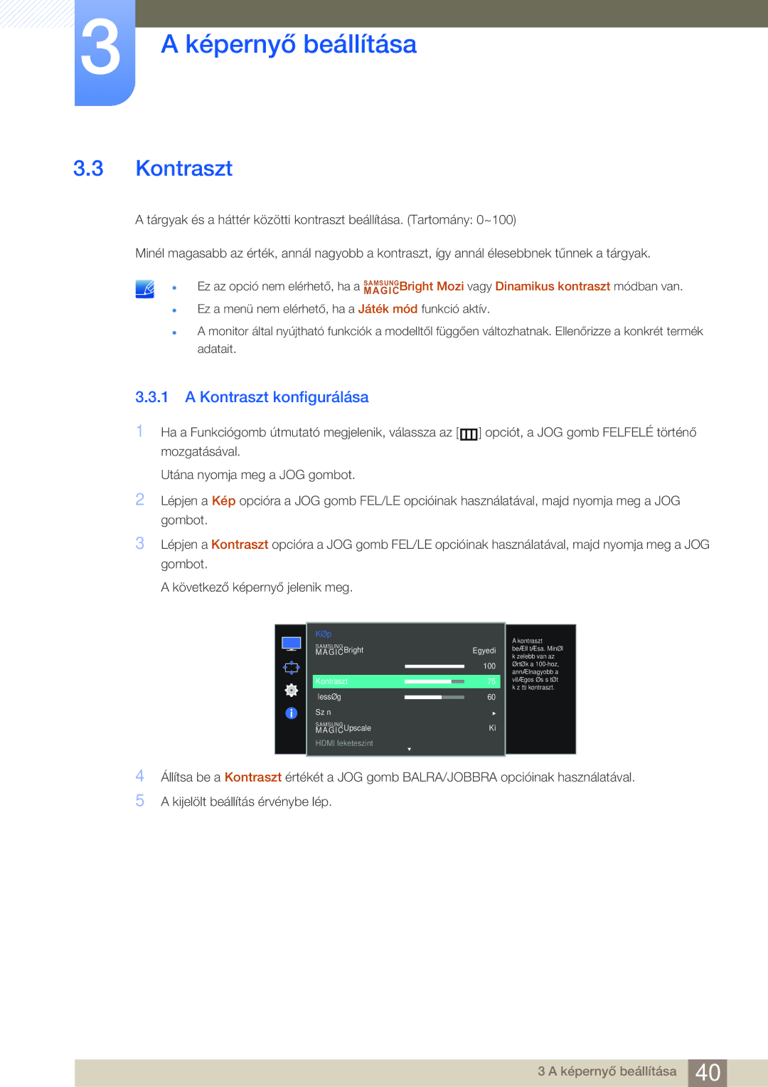 Samsung LS27E510CS/EN manual Kontraszt konfigurálása 