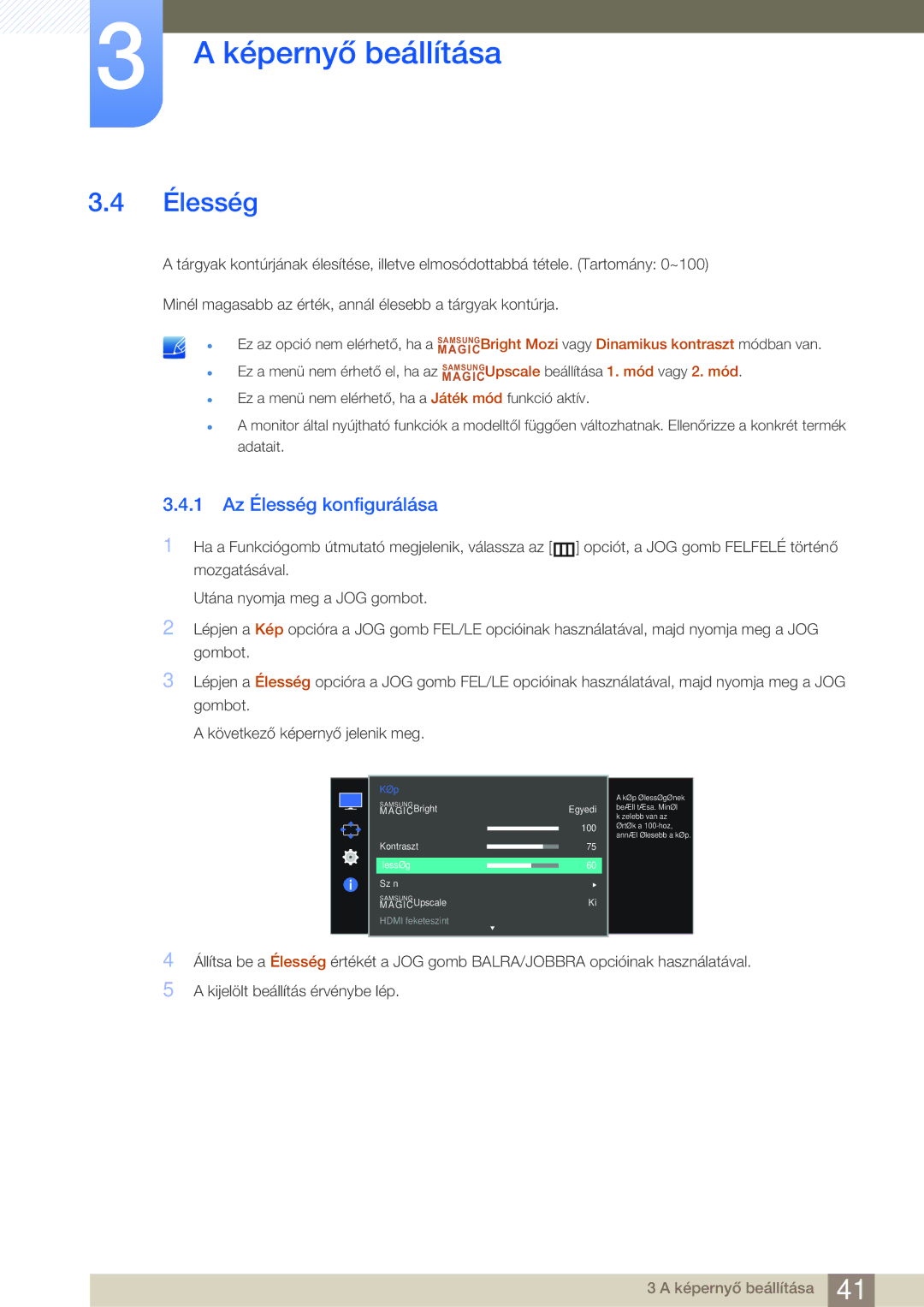 Samsung LS27E510CS/EN manual 1 Az Élesség konfigurálása 