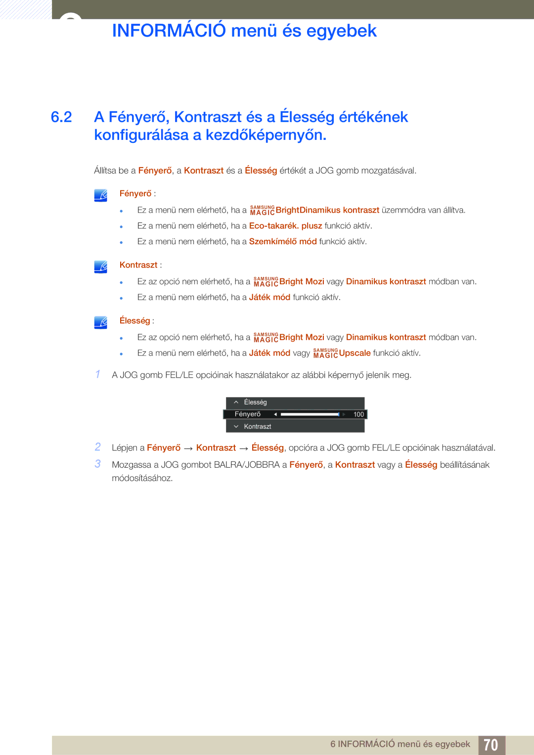 Samsung LS27E510CS/EN manual Fényerő 