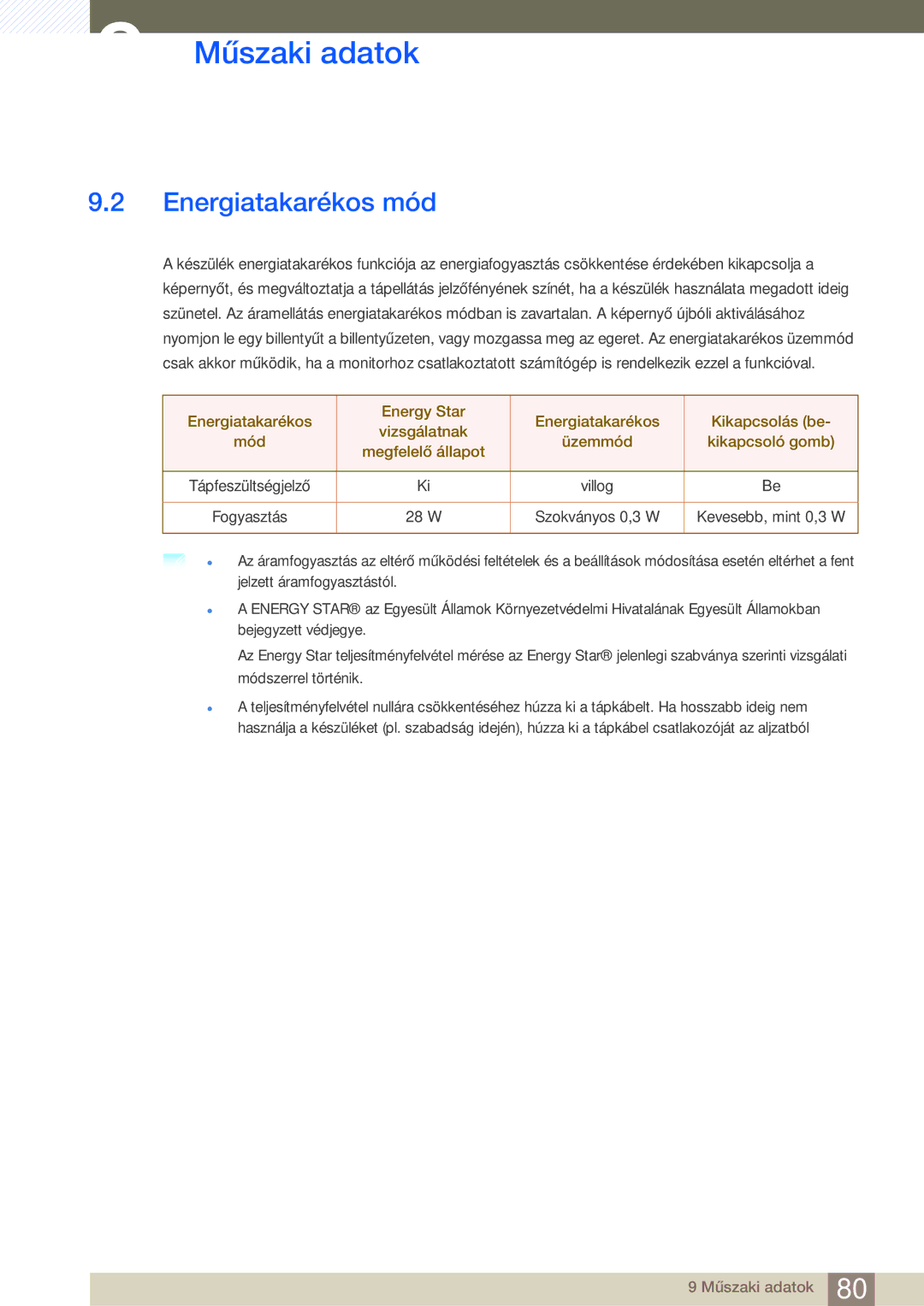 Samsung LS27E510CS/EN manual Energiatakarékos mód 