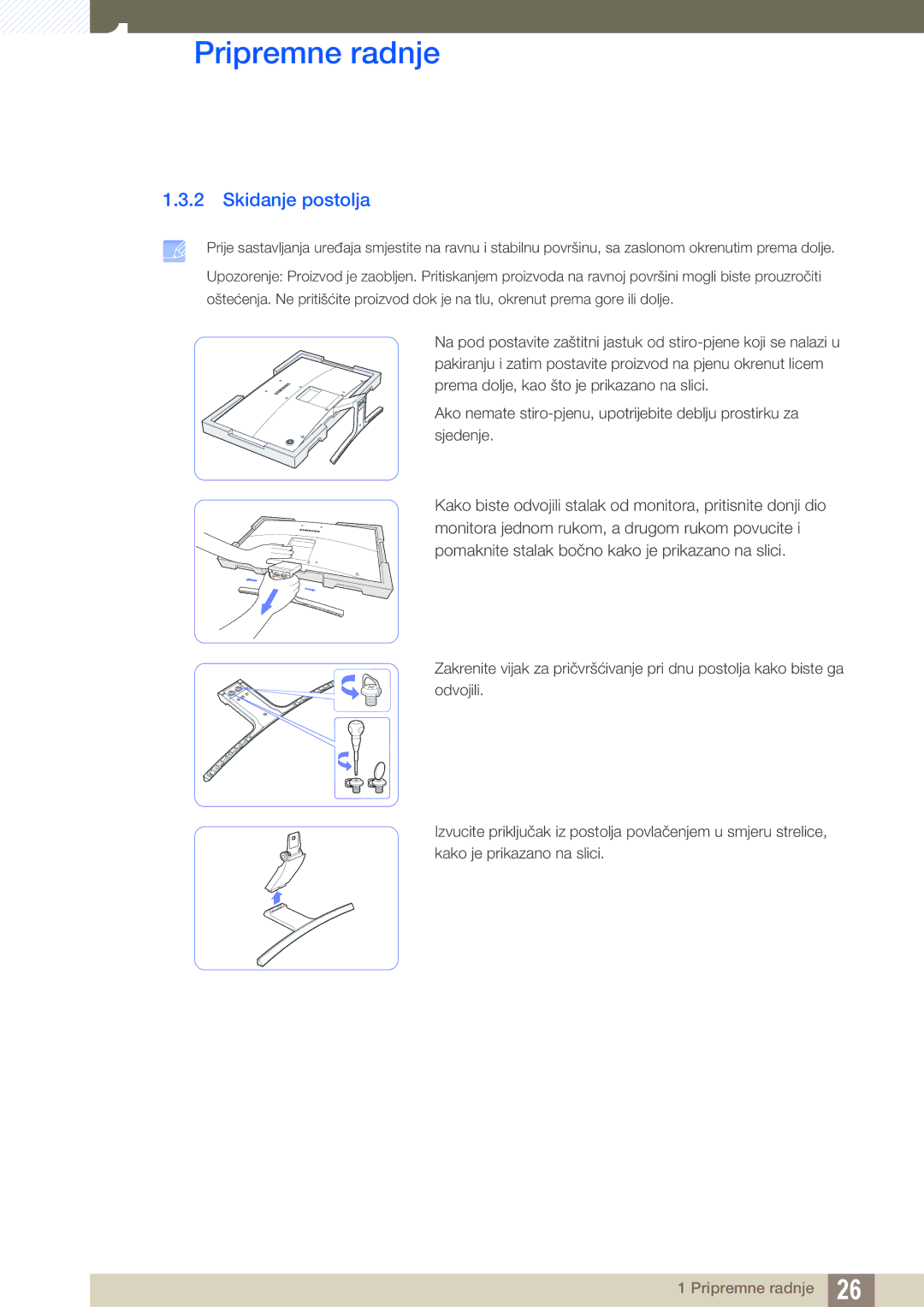 Samsung LS27E510CS/EN manual Skidanje postolja 