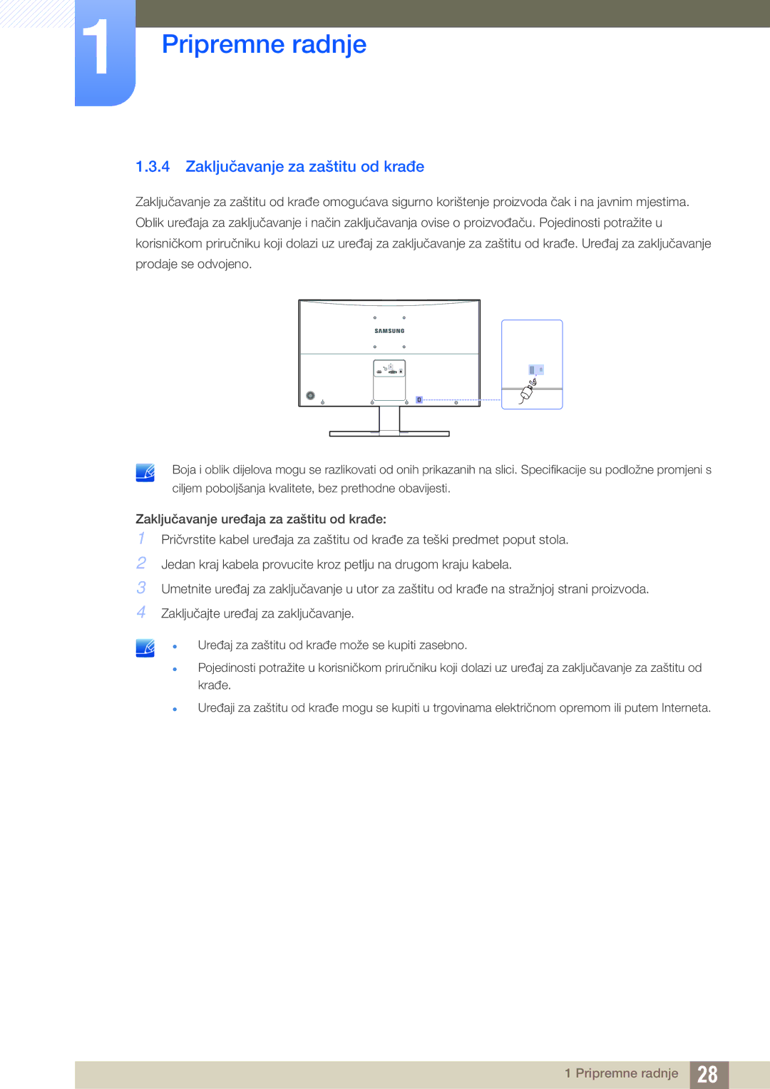 Samsung LS27E510CS/EN manual Zaključavanje za zaštitu od krađe 