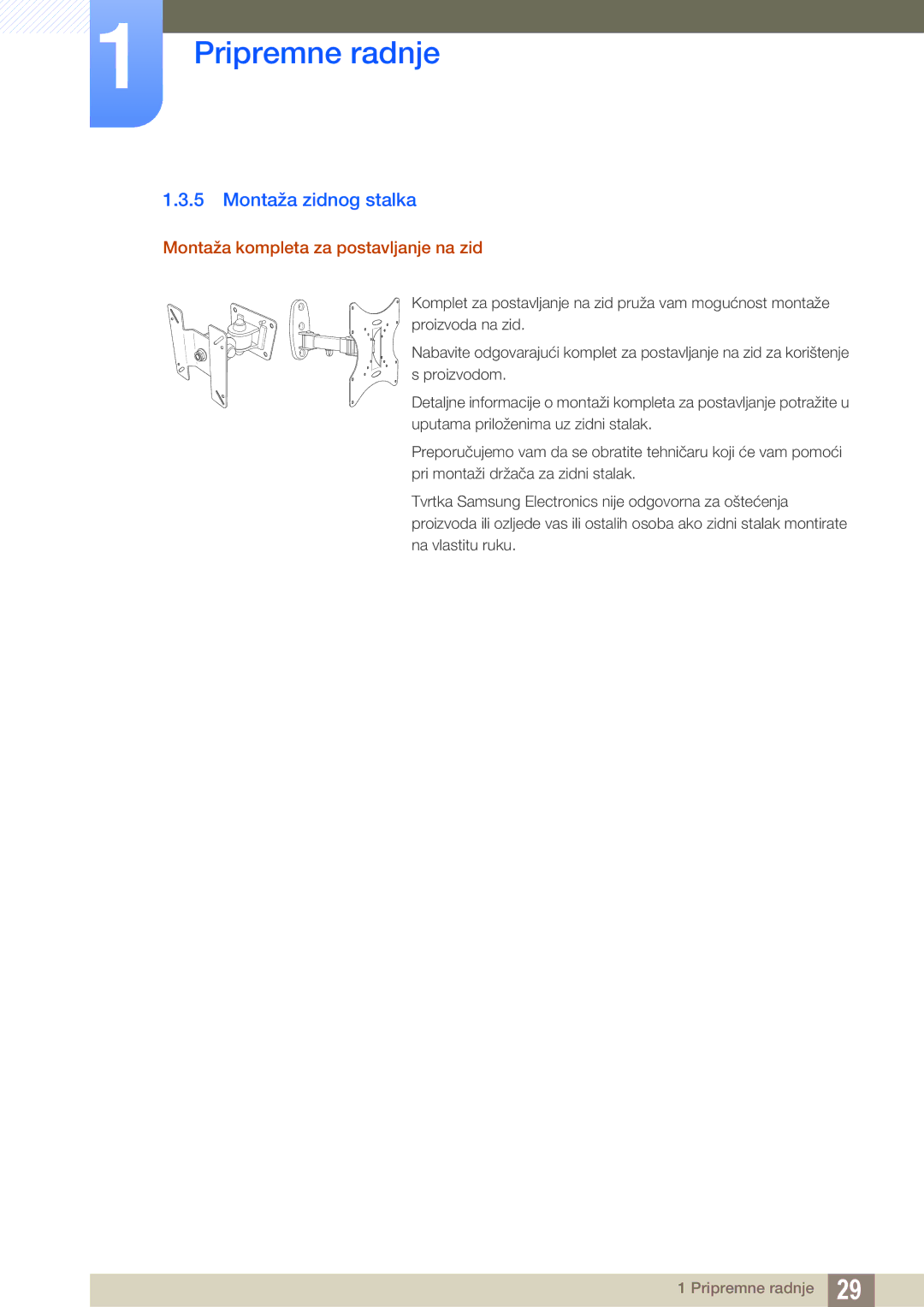 Samsung LS27E510CS/EN manual Montaža zidnog stalka, Montaža kompleta za postavljanje na zid 