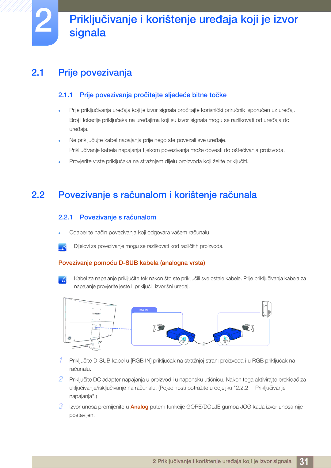 Samsung LS27E510CS/EN Priključivanjesignala i korištenje uređaja koji je izvor, Prije povezivanja, Povezivanje s računalom 