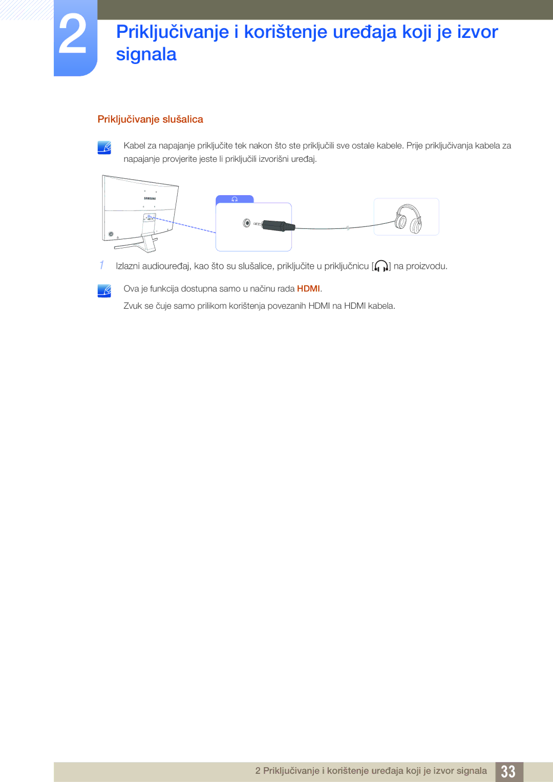 Samsung LS27E510CS/EN manual Priključivanje slušalica 