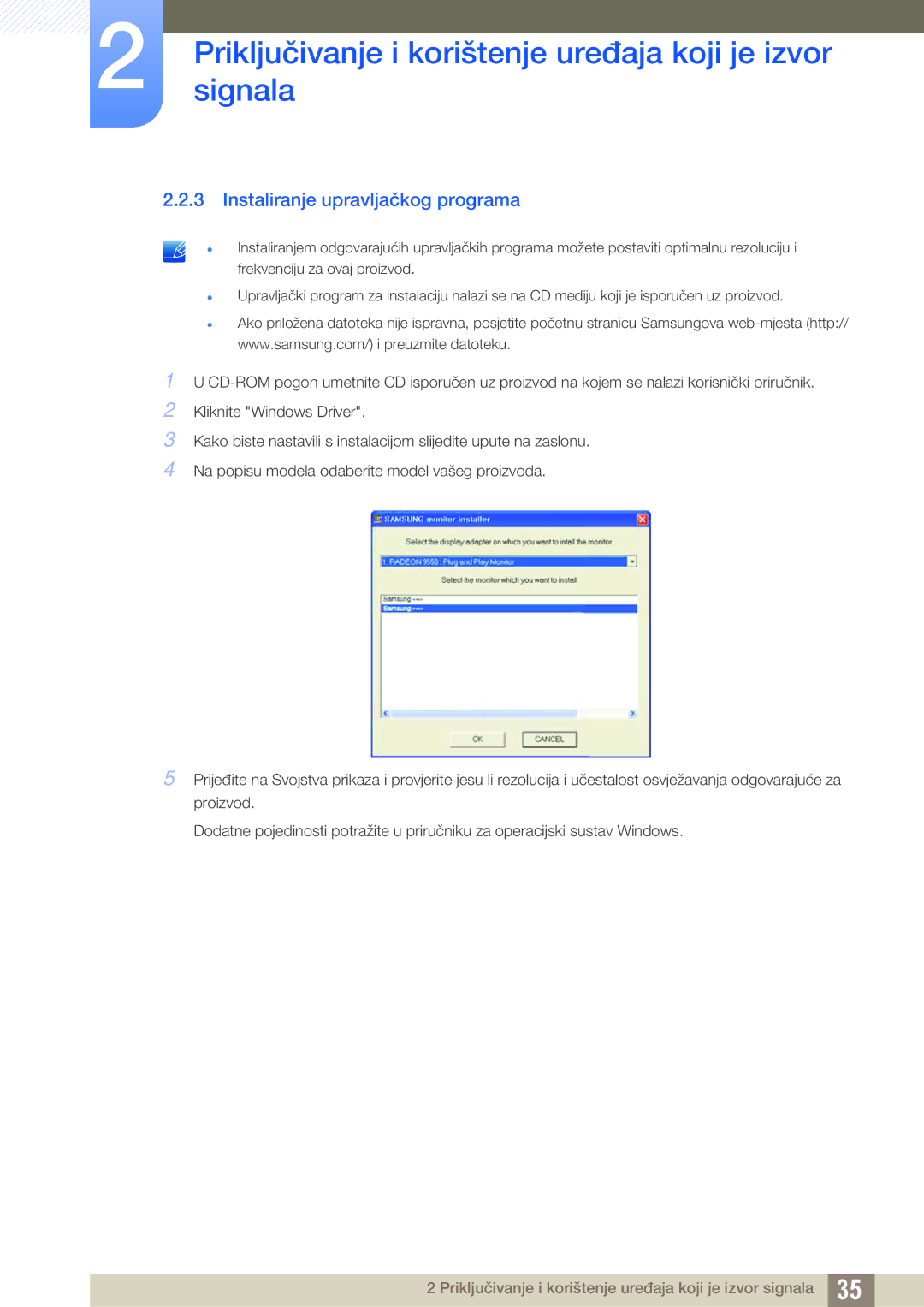 Samsung LS27E510CS/EN manual Instaliranje upravljačkog programa 