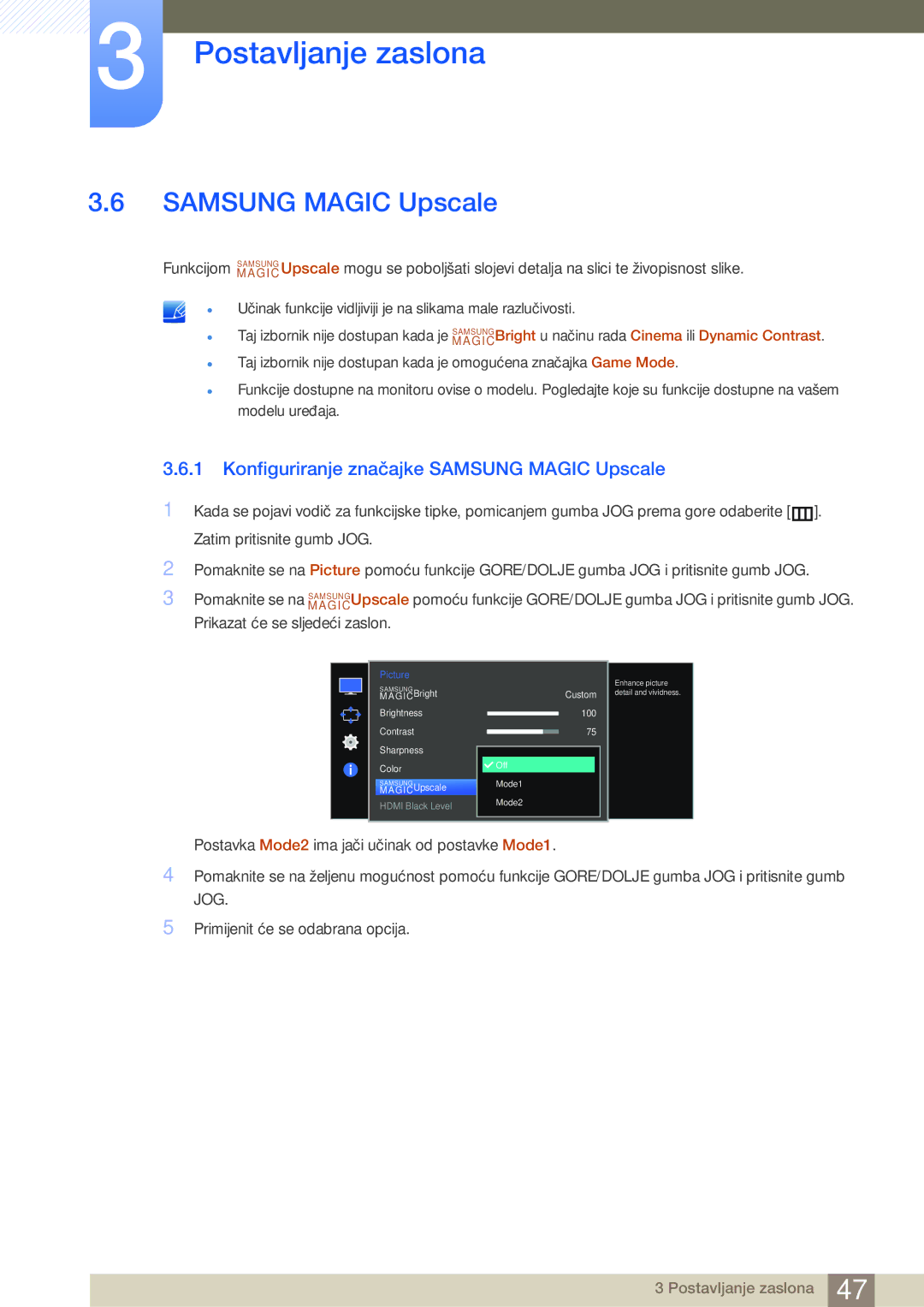 Samsung LS27E510CS/EN manual Konfiguriranje značajke Samsung Magic Upscale 