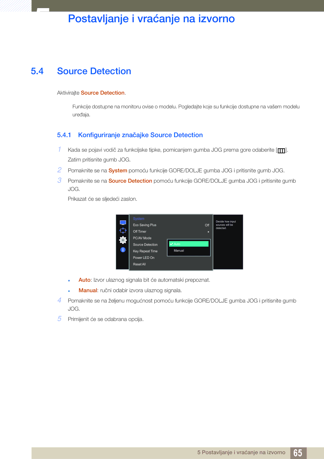 Samsung LS27E510CS/EN manual Konfiguriranje značajke Source Detection 