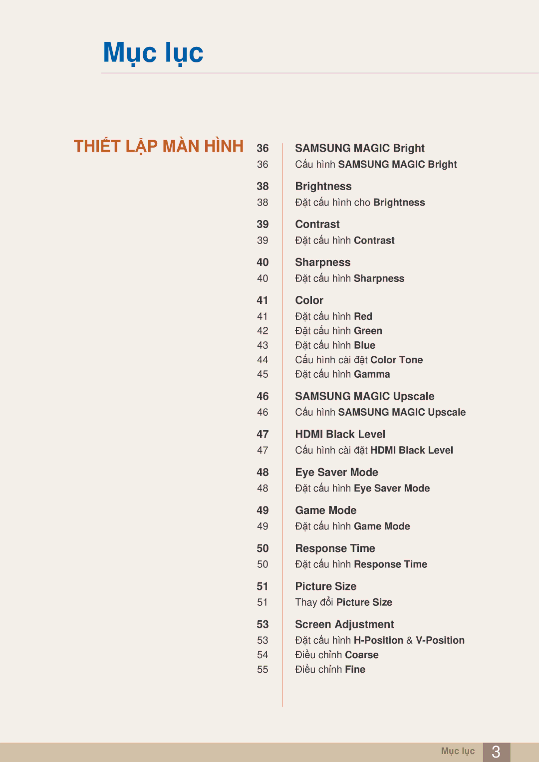 Samsung LS27E510CS/XV manual Thiết LẬP MÀN Hình 