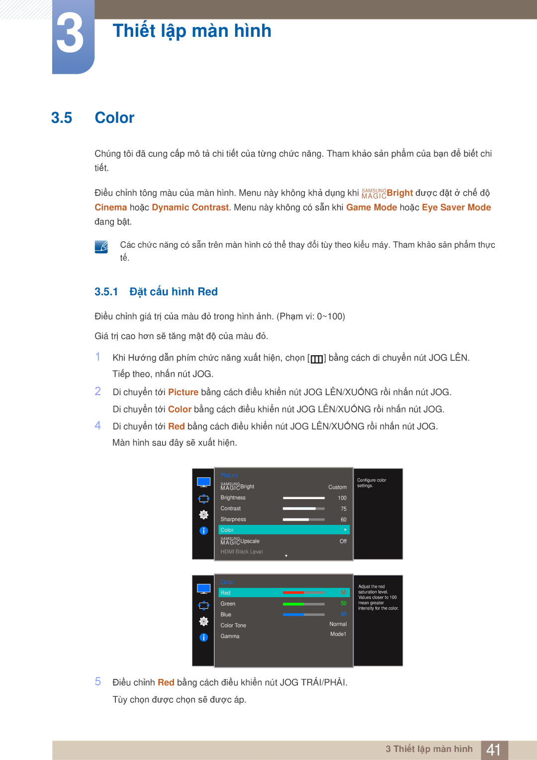Samsung LS27E510CS/XV manual Color, 1 Đặt cấu hình Red 